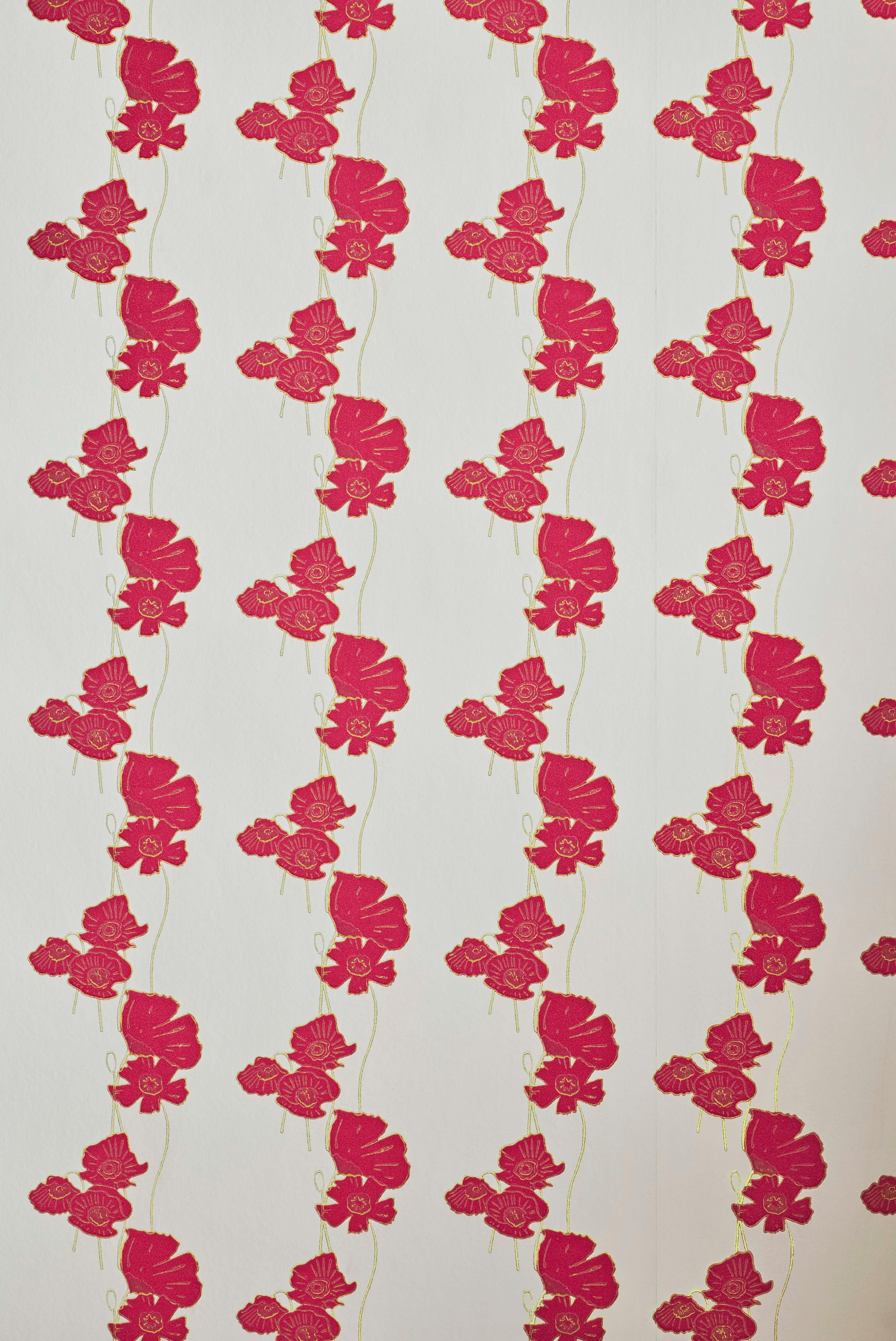'Poppy Fields' Contemporary, Traditional Wallpaper Red/Gold In New Condition For Sale In Pewsey, Wiltshire
