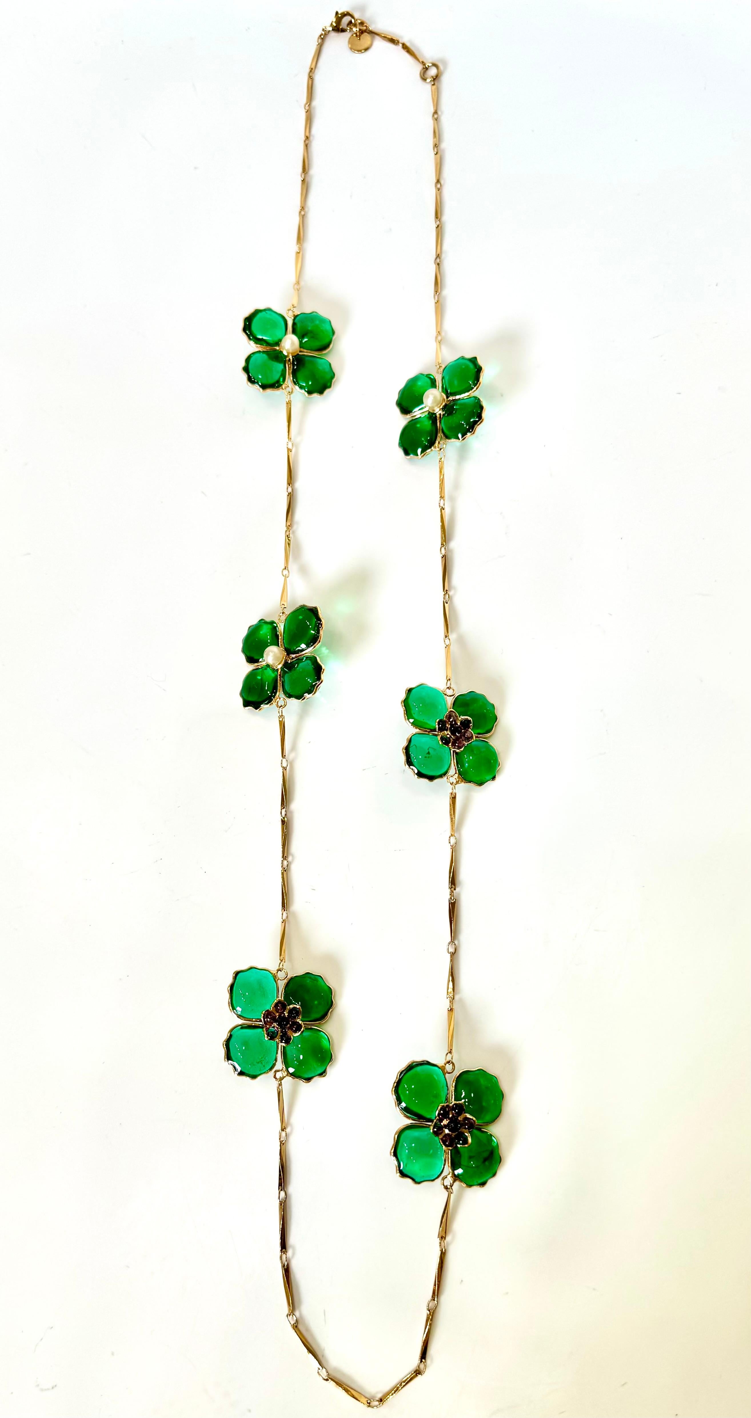 Poppy Flower Long Necklace By Gripoix Paris For Sale 1