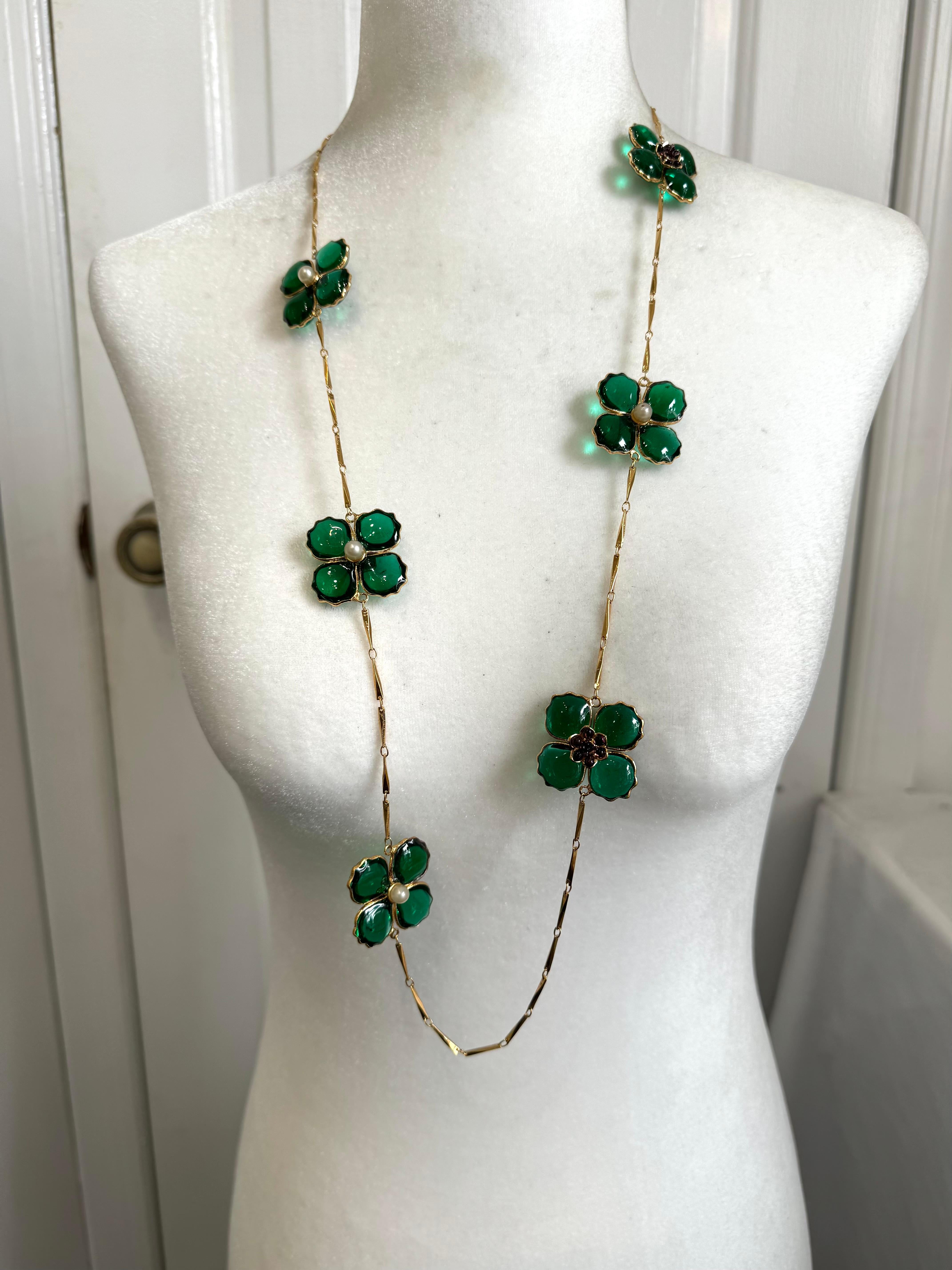 Poppy Flower Long Necklace By Gripoix Paris For Sale 2