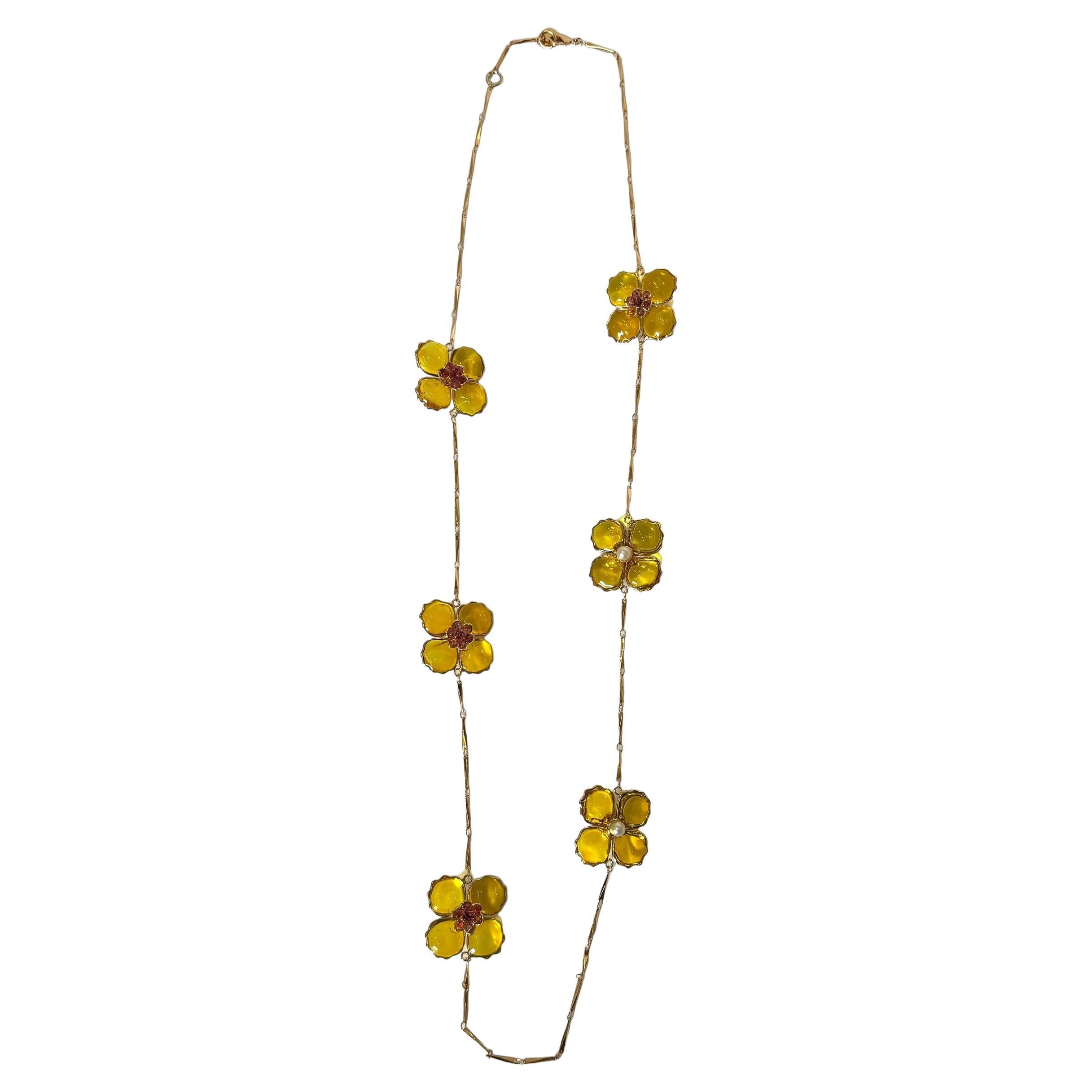 Poppy Flower Long Necklace By Gripoix Paris For Sale