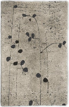 Hand-Knotted Dyed Wool Poppy  Rug in Sand with Floral Pattern by BRABBU