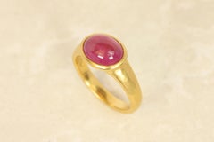Pink Tourmaline Cabochon Bezel Ring in 22K Yellow Gold by Bracken Jewelers