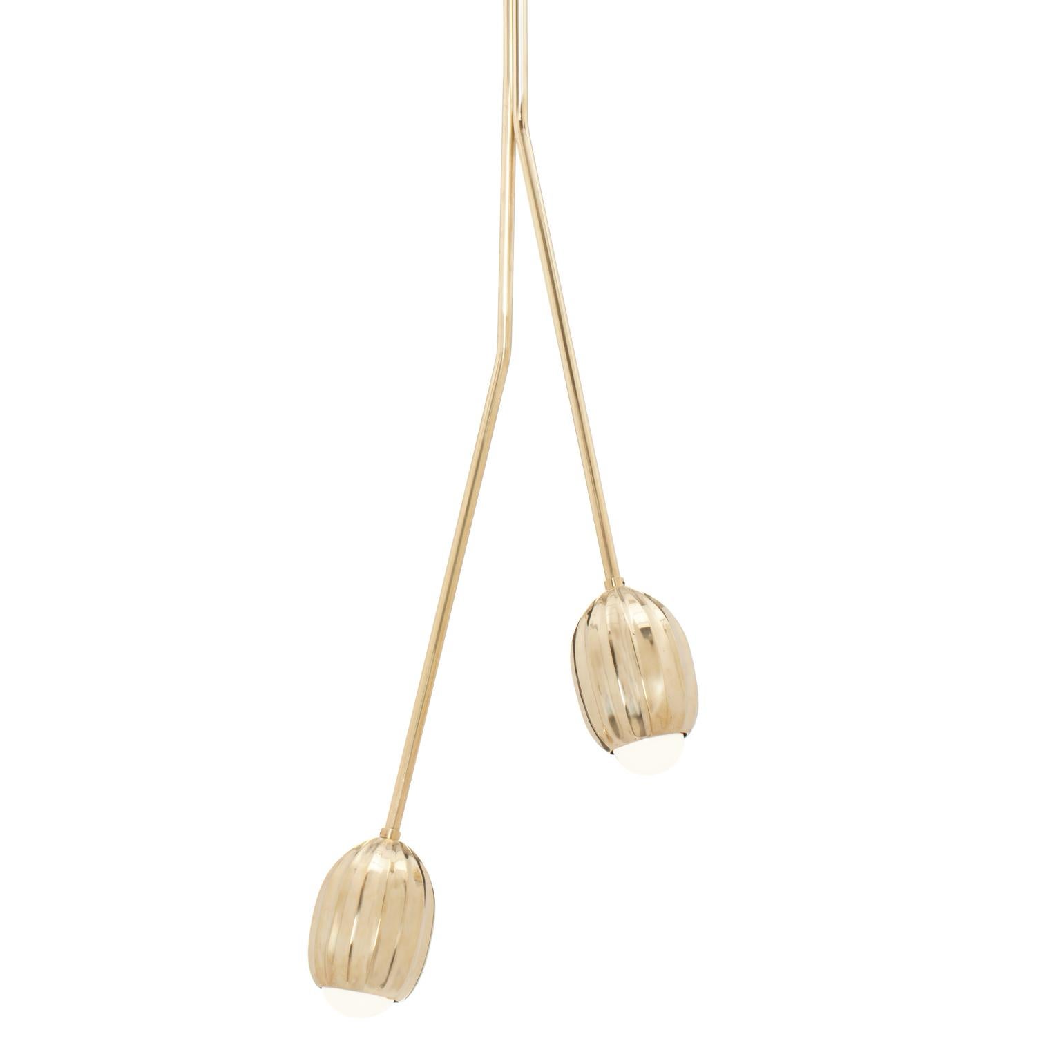 Poppy Polished Brass 2 Stem V Chandelier by Fred and Juul
Dimensions: Ø 10 x D 300 cm.
Materials: Polished brass.

Available in polished brass or blackened brass. Custom sizes, materials or finishes are available on request. Please contact us.

All