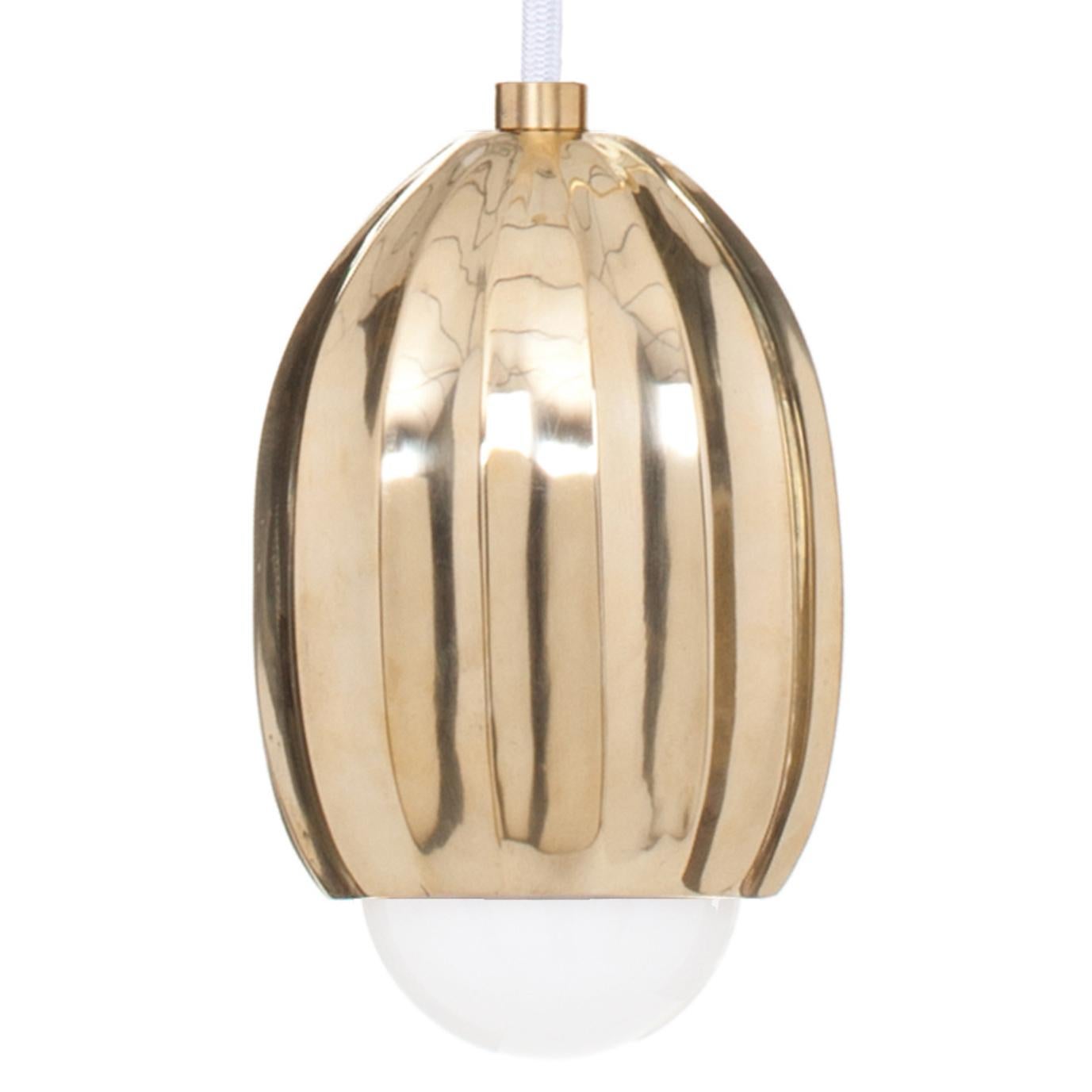 Poppy Polished Brass Pendant Lamp by Fred and Juul
Dimensions: Ø 10 x D 300 cm.
Materials: Polished brass.

Available in polished brass or blackened brass. Cord length can be extended on request. Custom sizes, materials or finishes are available on