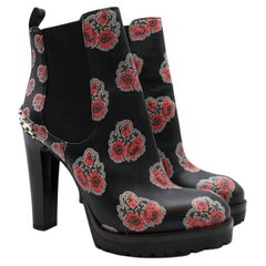 Poppy Print Leather Platform Heeled Ankle Boots