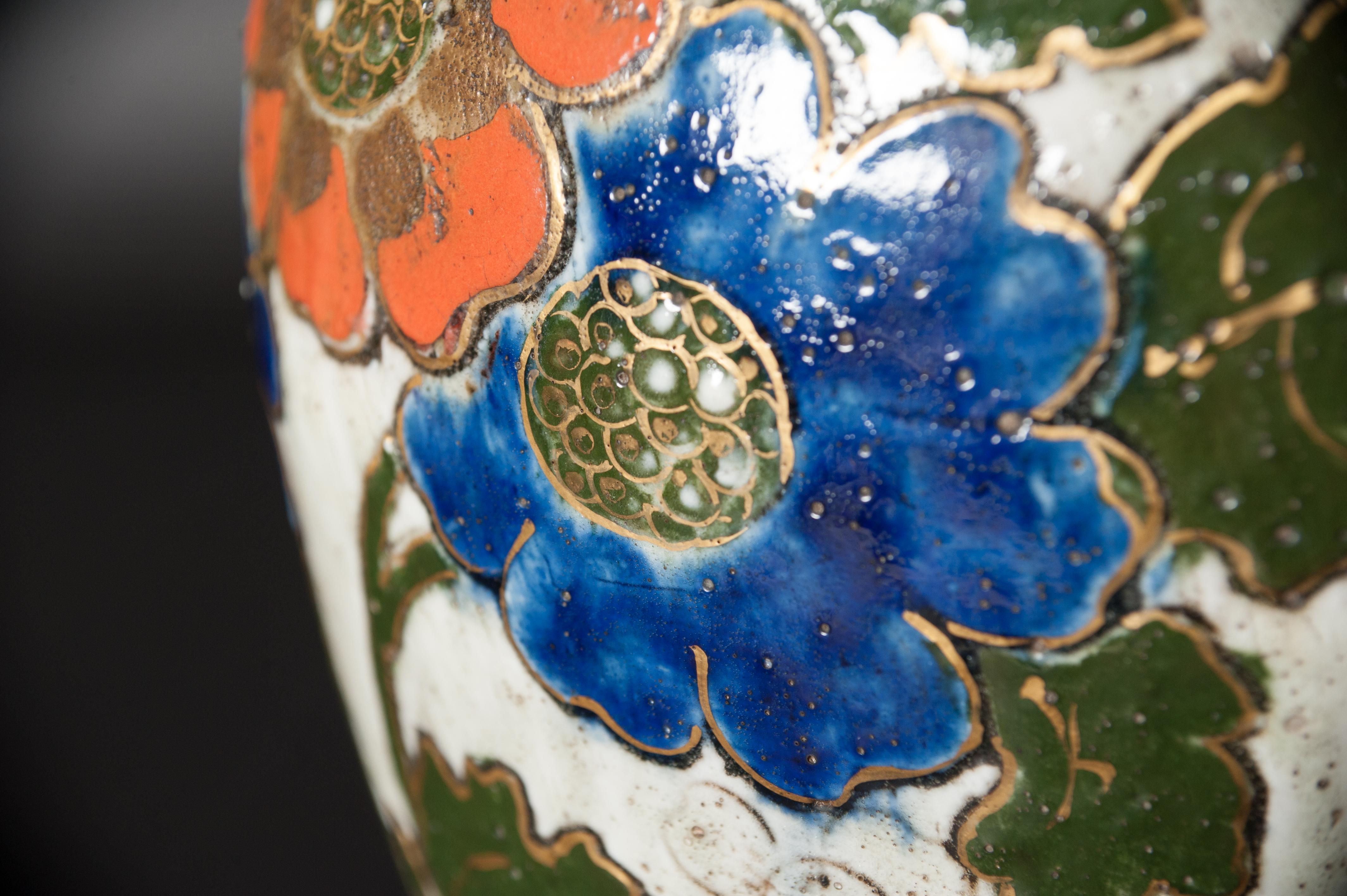 Enamel Art Nouveau Poppy Stoneware Vase by Ernest Chaplet and Edouard Dammouse For Sale