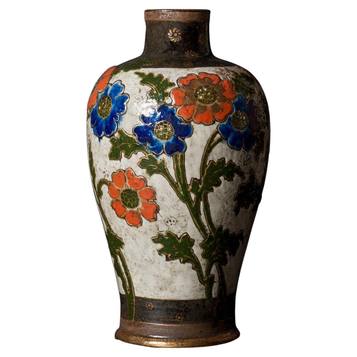 Art Nouveau Poppy Stoneware Vase by Ernest Chaplet and Edouard Dammouse For Sale