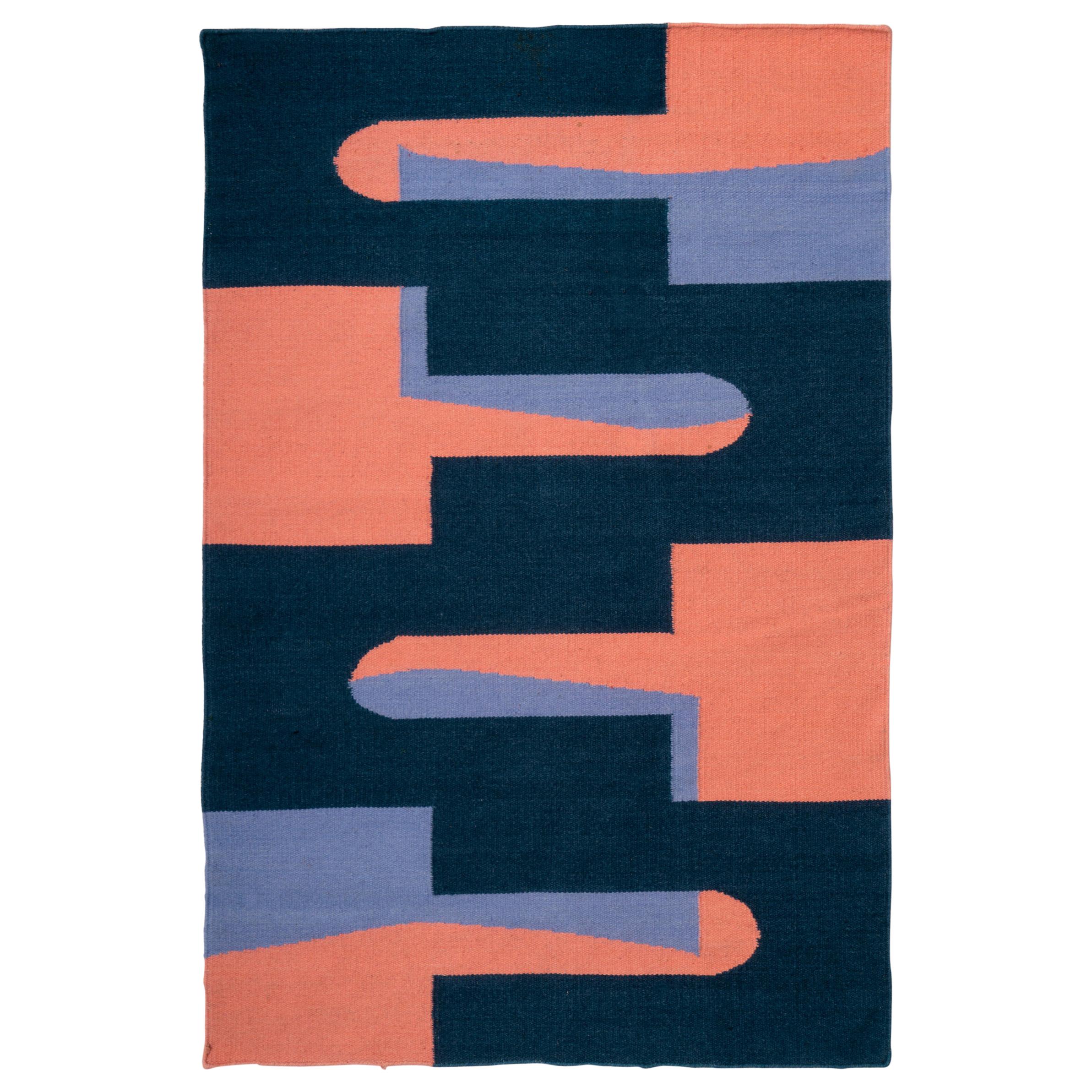 Popsicle Rug Flat Hand-Woven in Contemporary Geometric Shape  For Sale