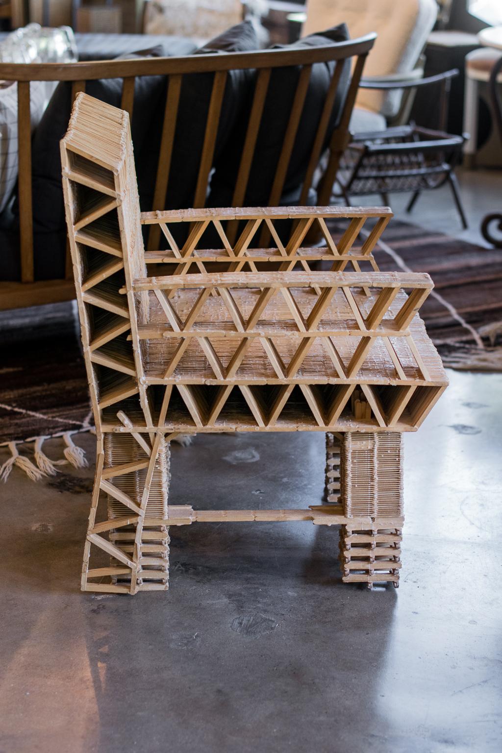 Hand-Crafted Popsicle Stick Tramp Art Chair
