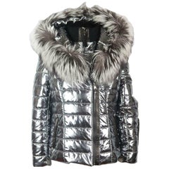 Popski London Aspen Fur Trimmed Metallic Quilted Shell Jacket