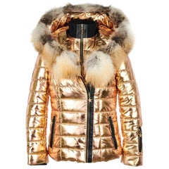 Popski London Aspen Fur Trimmed Metallic Quilted Shell Jjacket