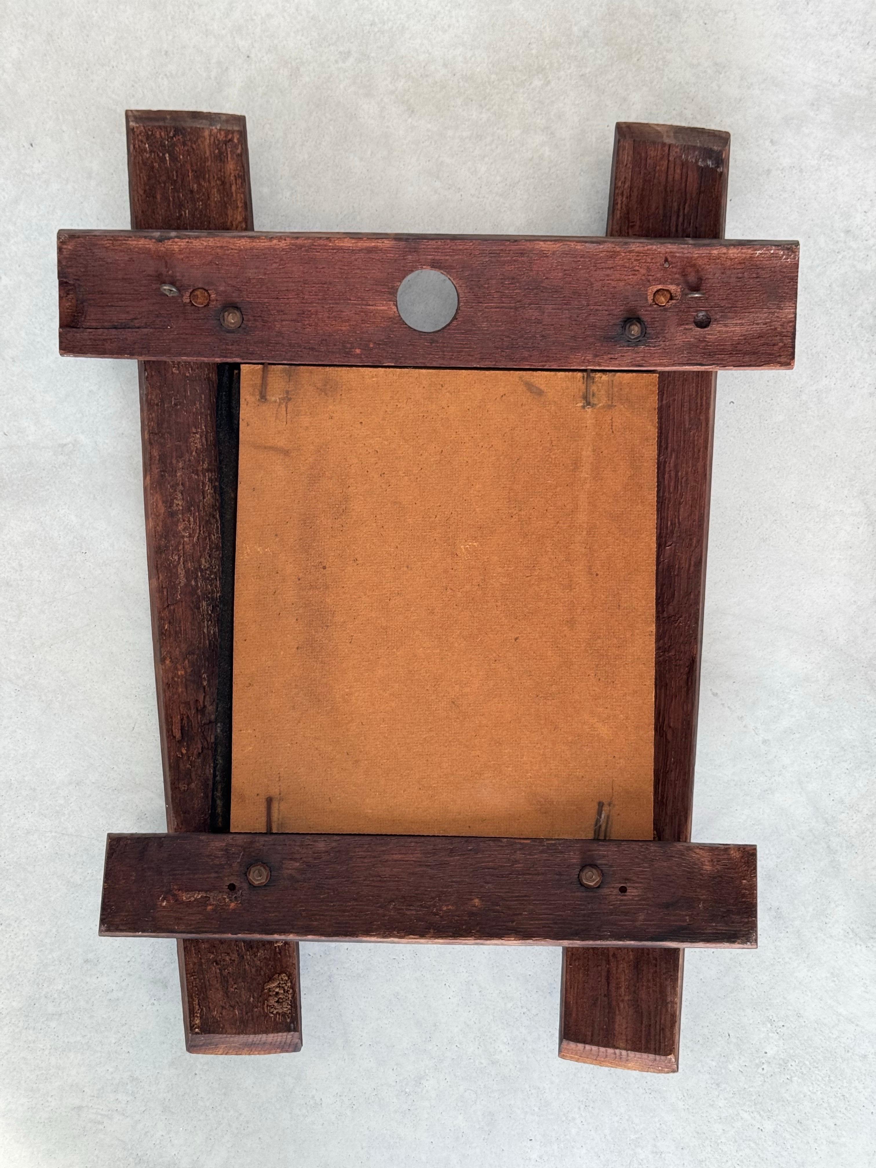 Art populaire, miroir en bois massif, design rustique, France circa 1950s en vente 8