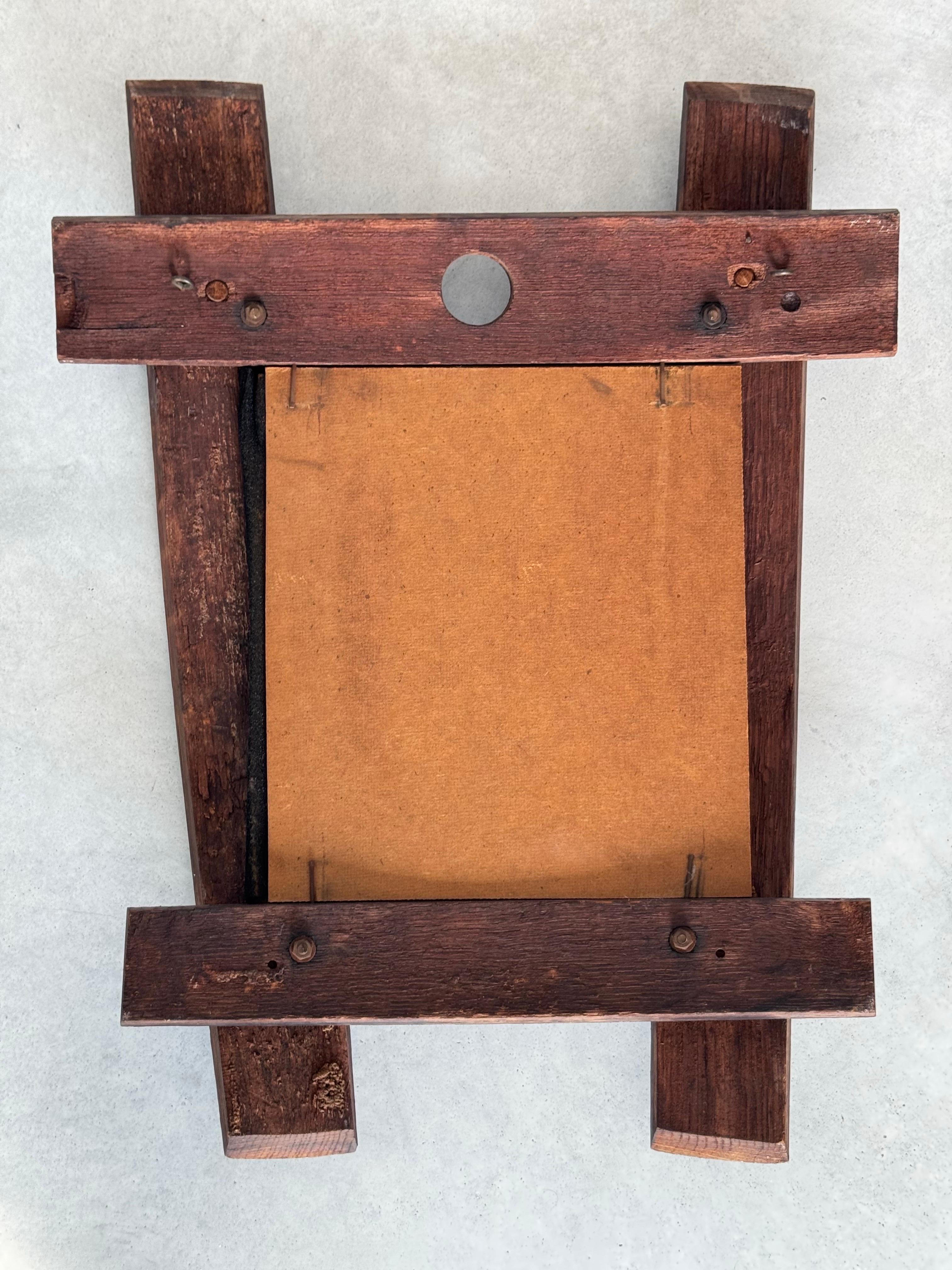 Art populaire, miroir en bois massif, design rustique, France circa 1950s en vente 10