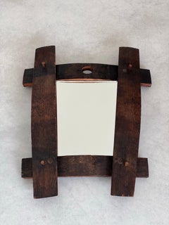 Popular Art, solid wood mirror, rustic design, France circa 1950s