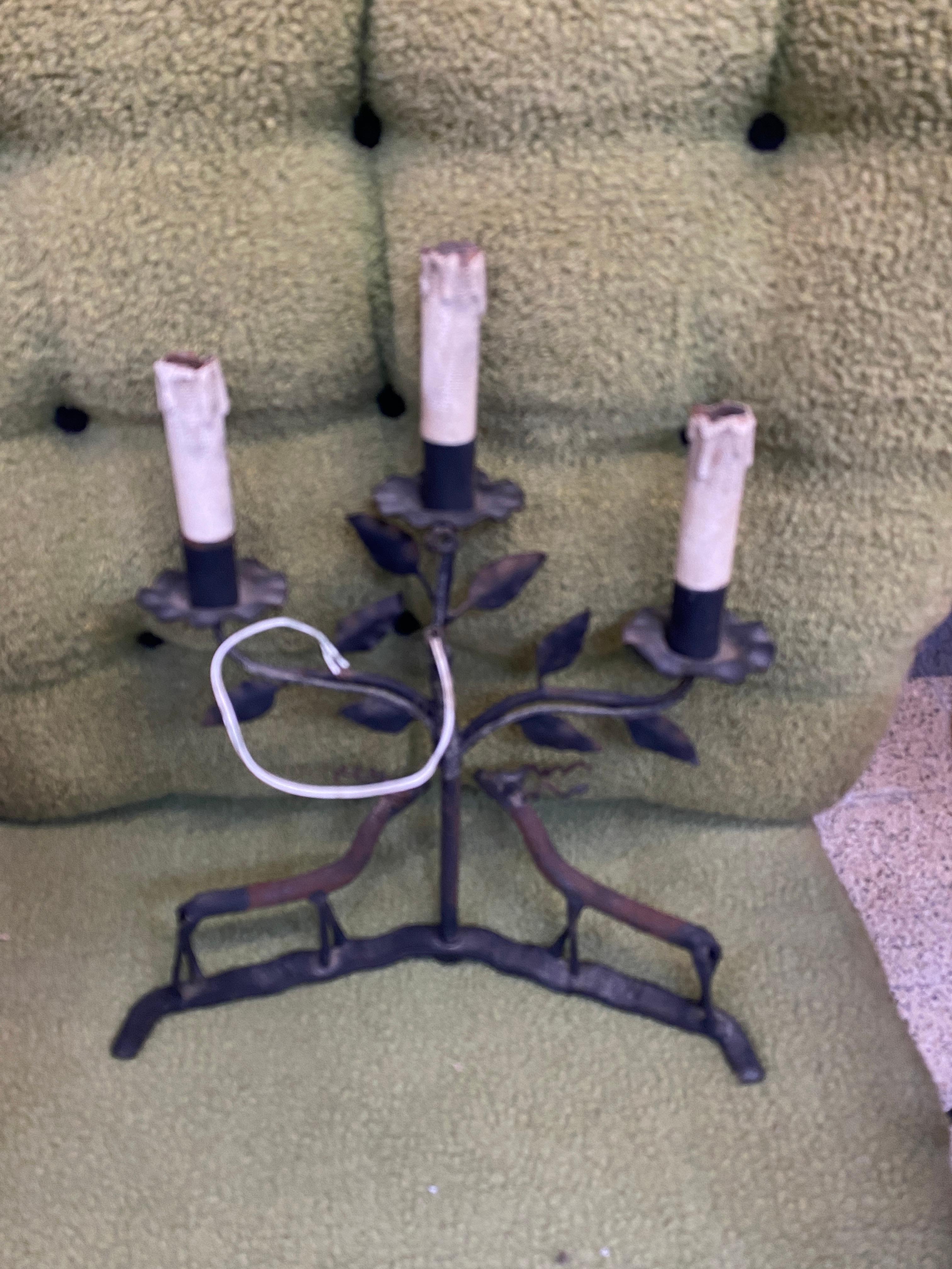 Art populaire, lampe de table ou applique murale en fer forgé circa 1950. en vente 7
