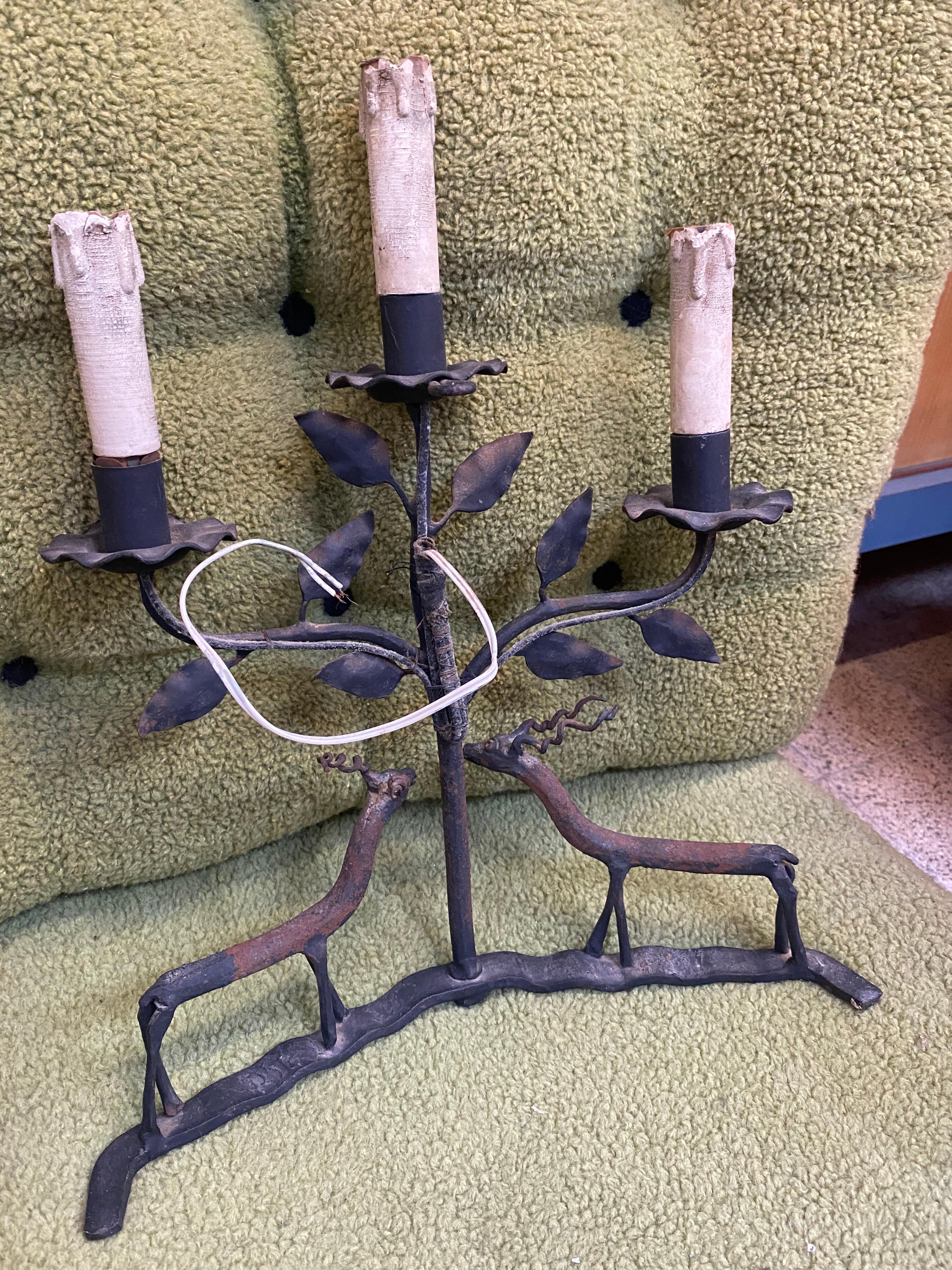 Art populaire, lampe de table ou applique murale en fer forgé circa 1950. en vente 9