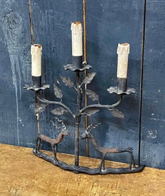 Popular Art, table lamp or wall lamp in wrought iron circa 1950