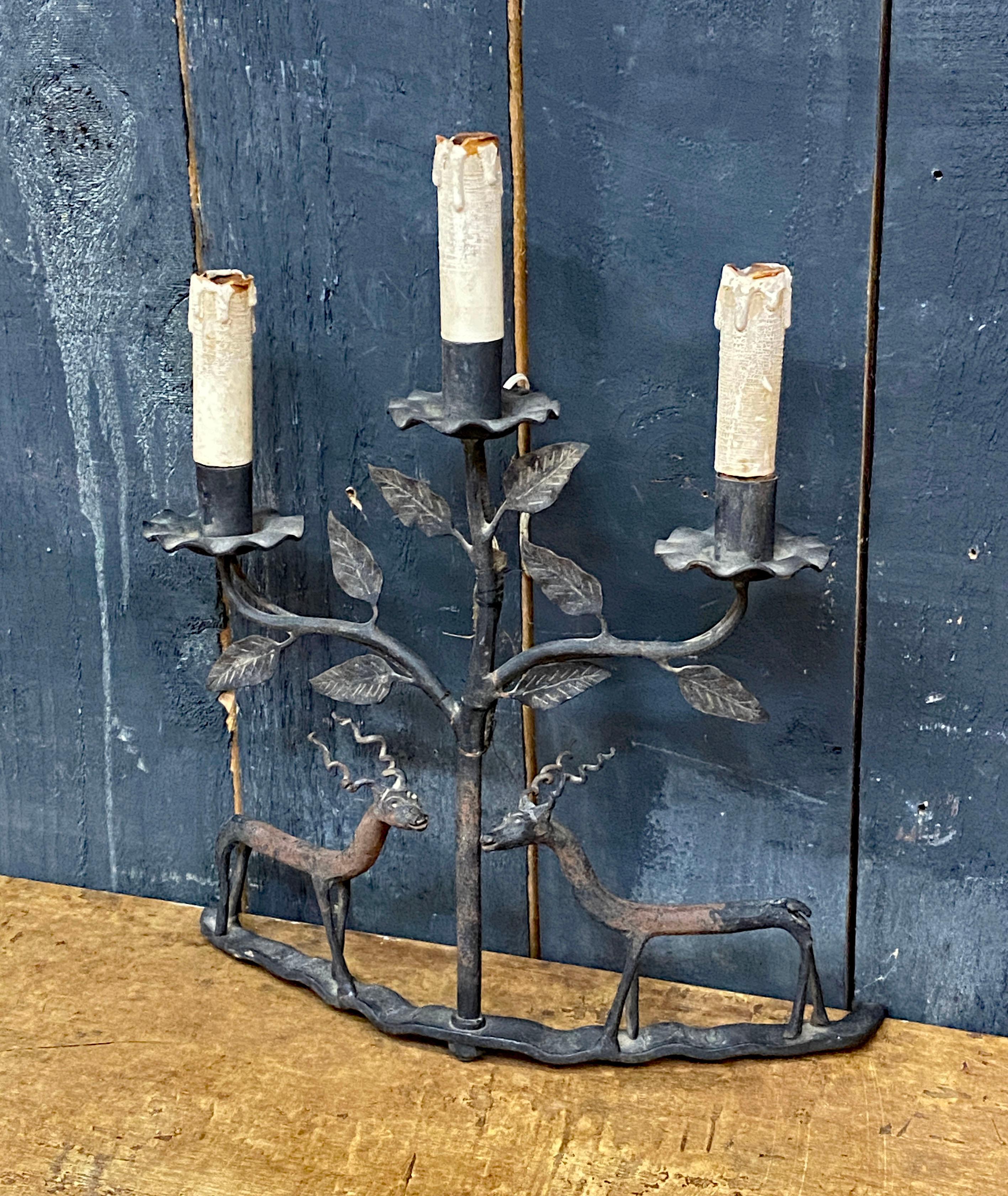 Popular Art, table lamp or wall lamp in wrought iron circa 1950 In Good Condition For Sale In Saint-Ouen, FR