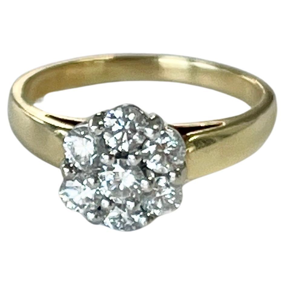 Popular Natural 1ct Diamond Flower Cluster Ring 18ct Yellow White Gold 