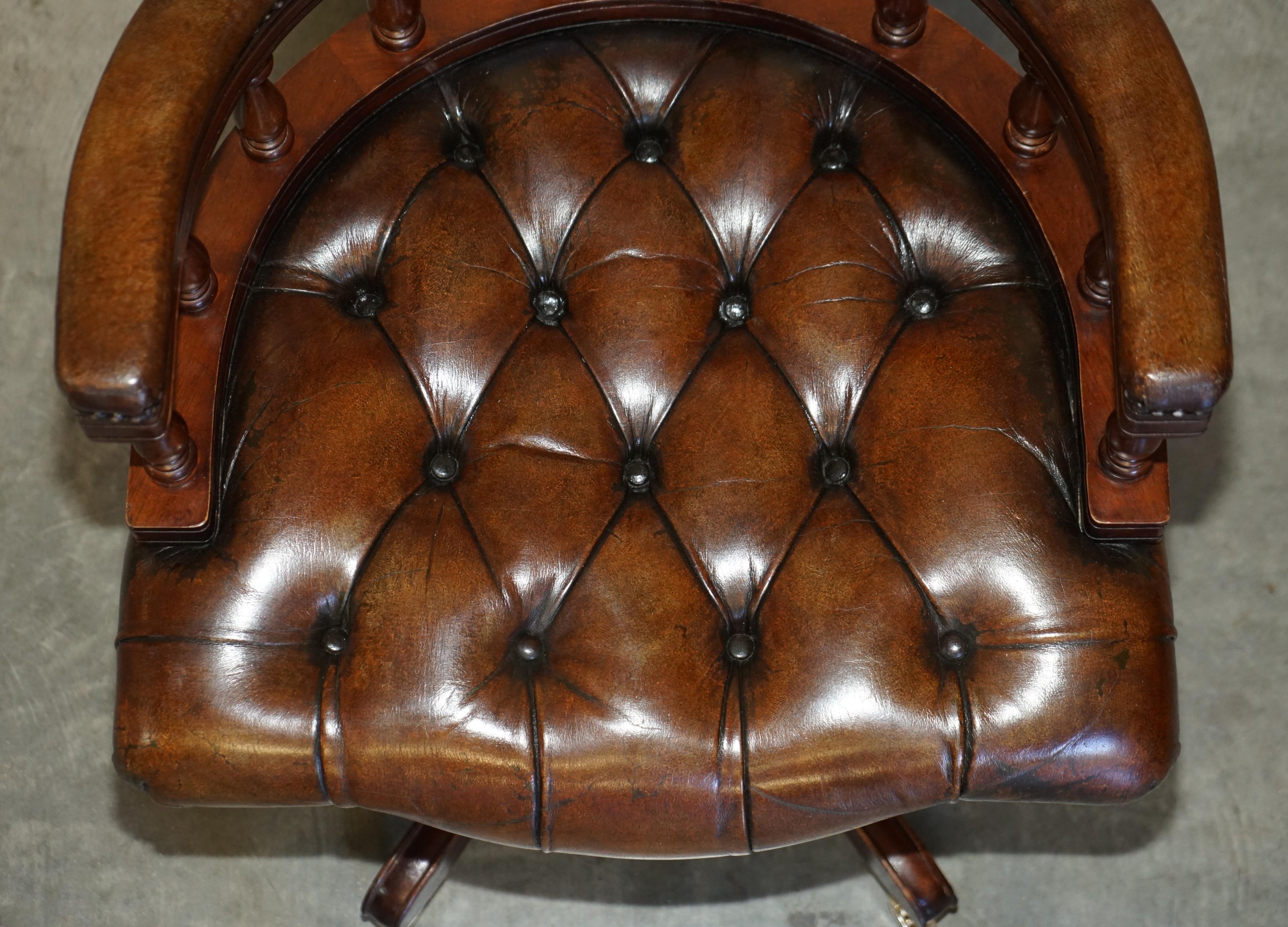 Popular Restored Chesterfield Vintage Brown Leather Directors Captains Chair For Sale 1
