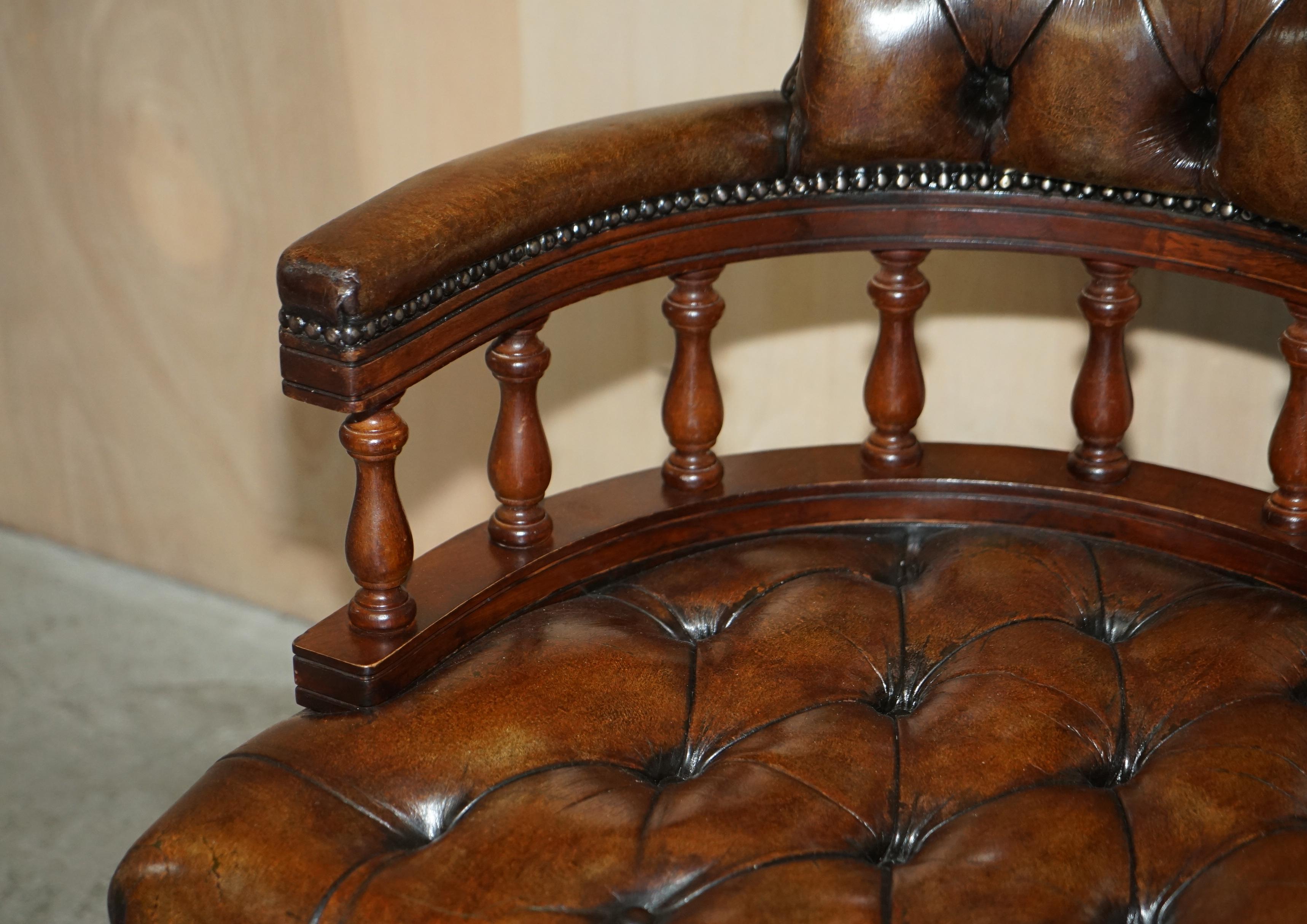 Popular Restored Chesterfield Vintage Brown Leather Directors Captains Chair For Sale 2