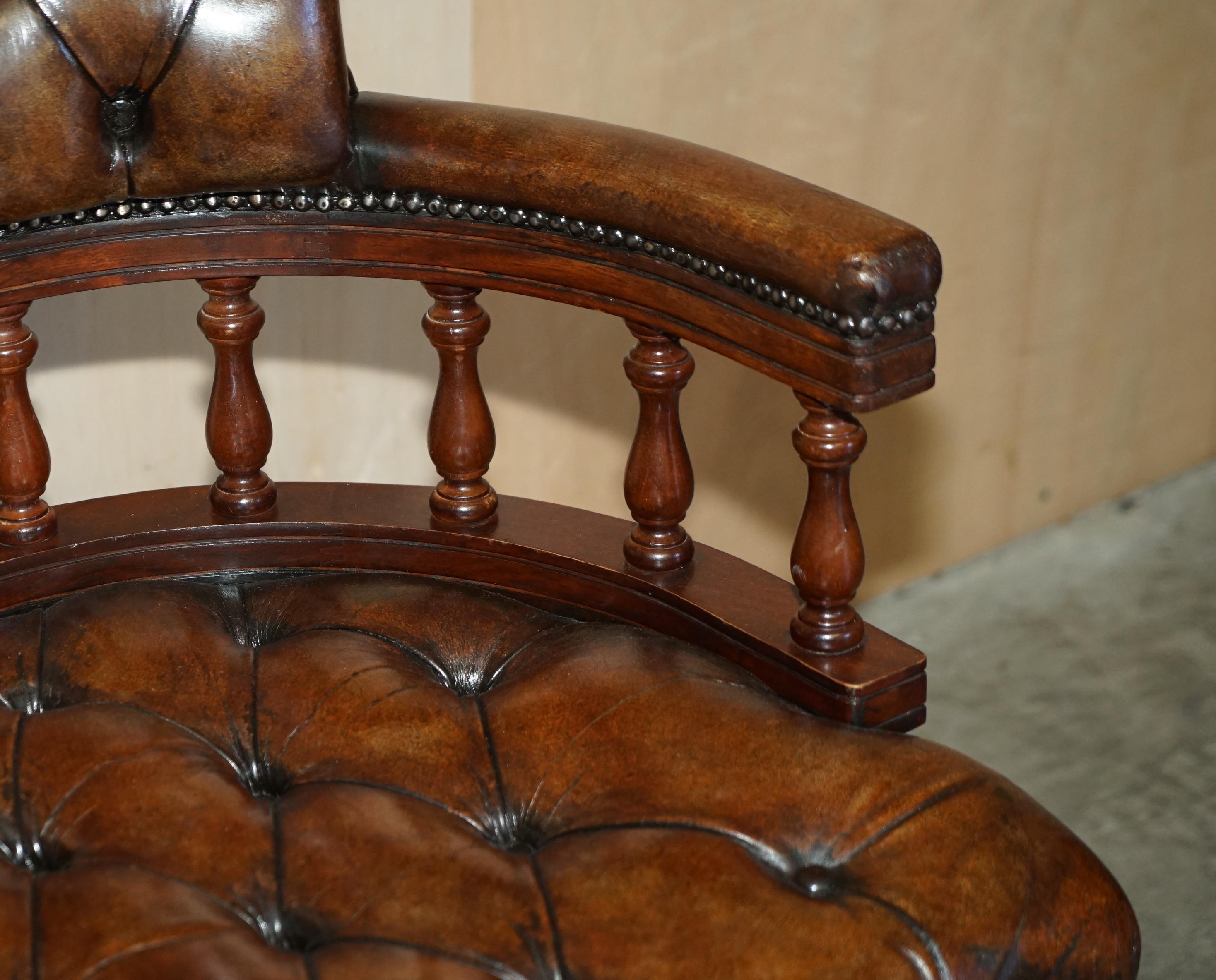 Popular Restored Chesterfield Vintage Brown Leather Directors Captains Chair For Sale 3