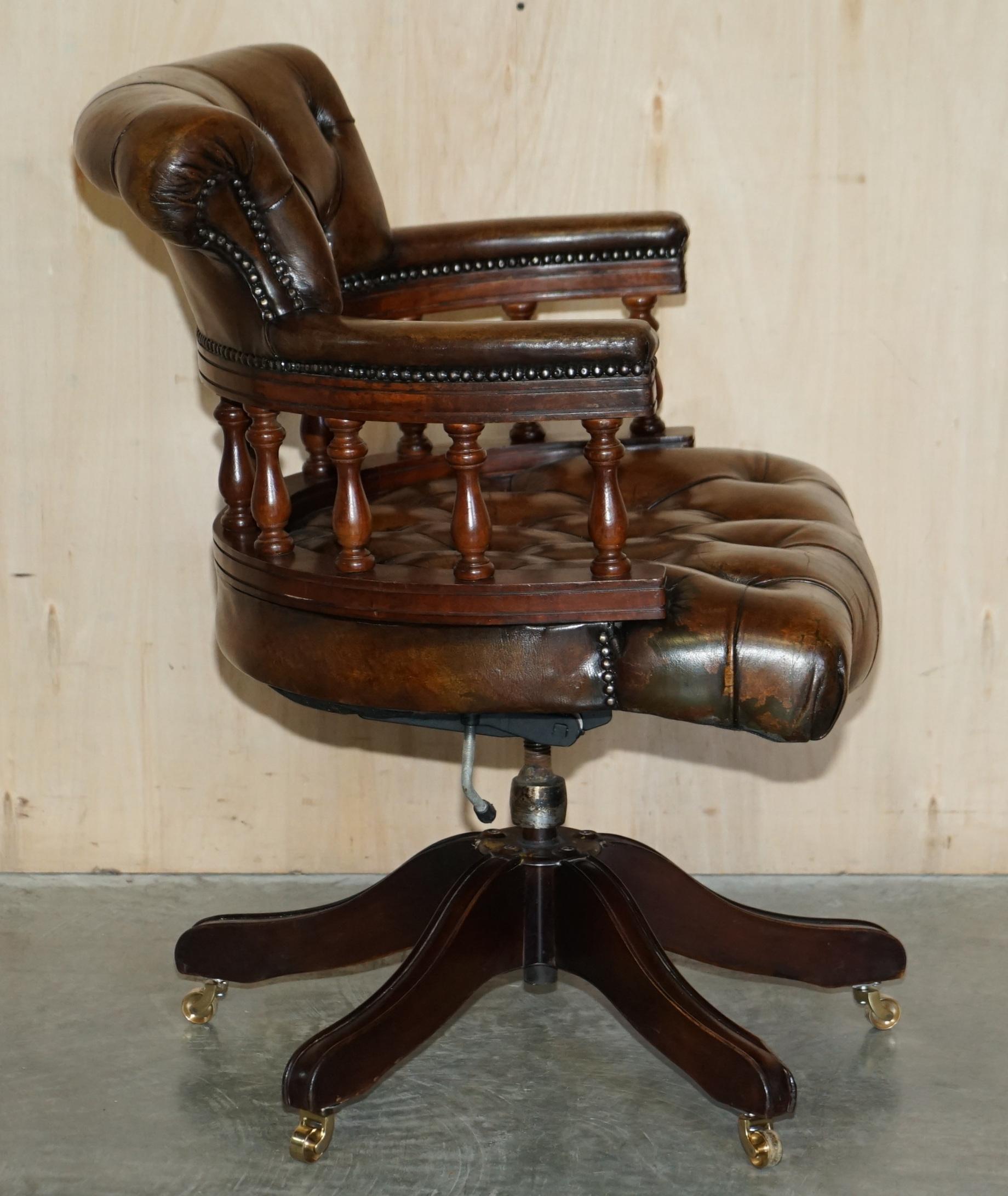 Popular Restored Chesterfield Vintage Brown Leather Directors Captains Chair For Sale 4