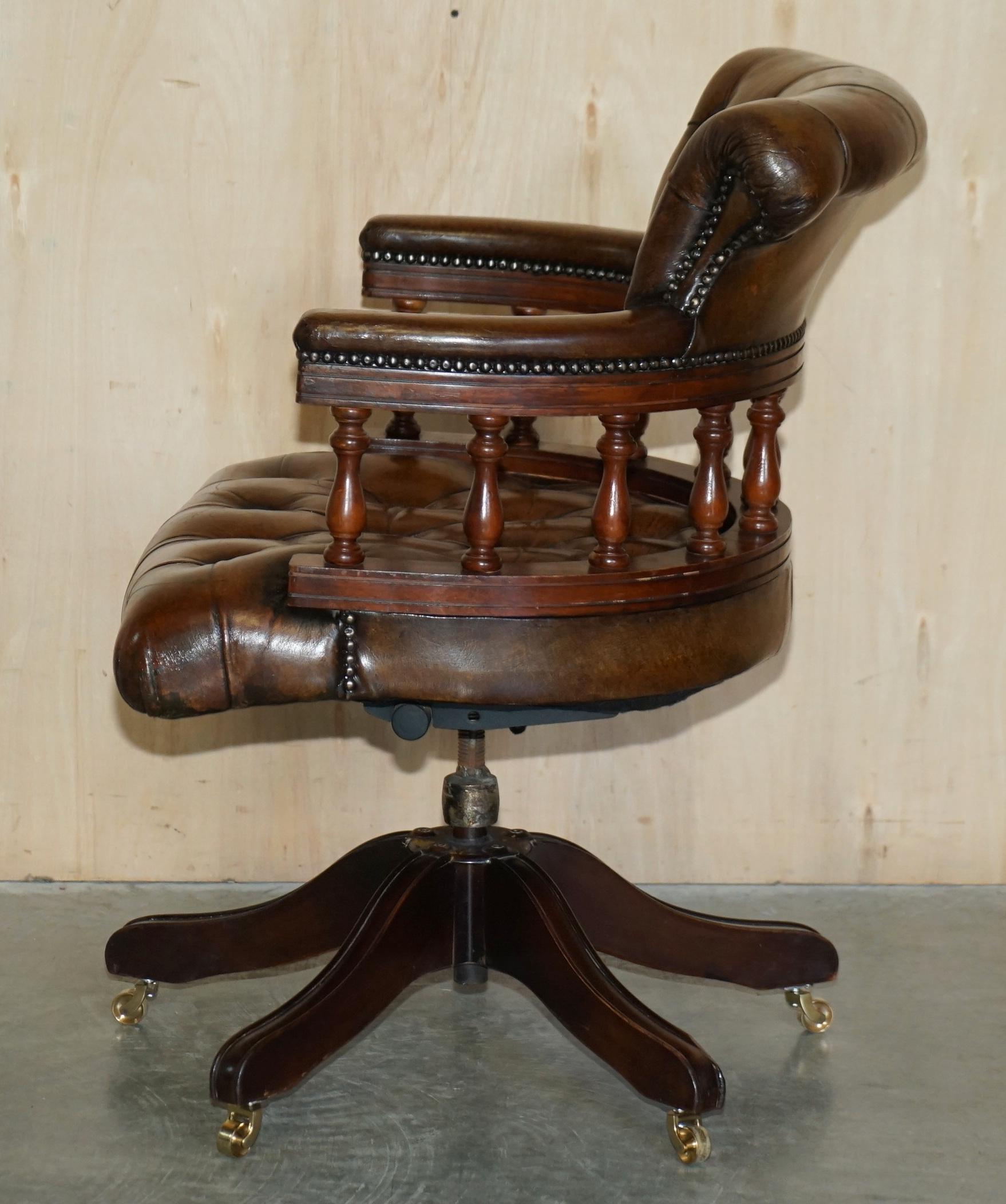Popular Restored Chesterfield Vintage Brown Leather Directors Captains Chair For Sale 6