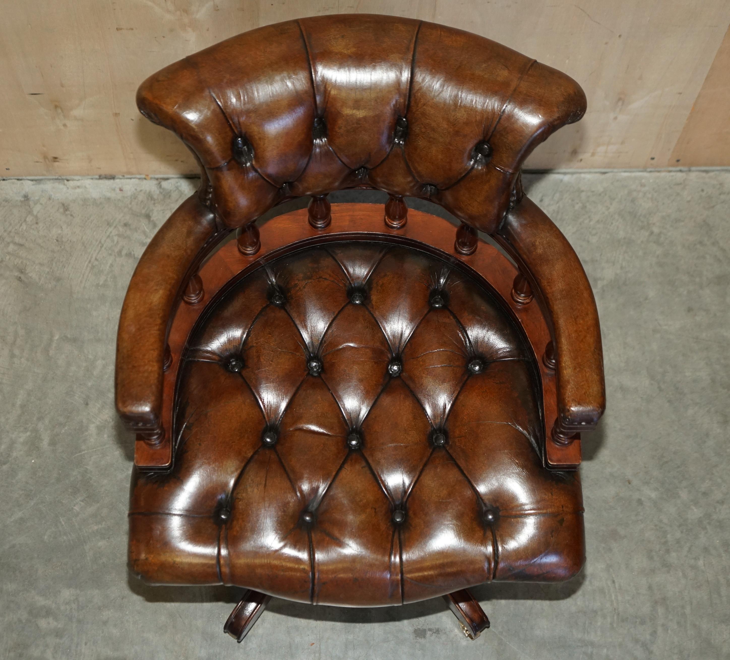 Mid-20th Century Popular Restored Chesterfield Vintage Brown Leather Directors Captains Chair For Sale