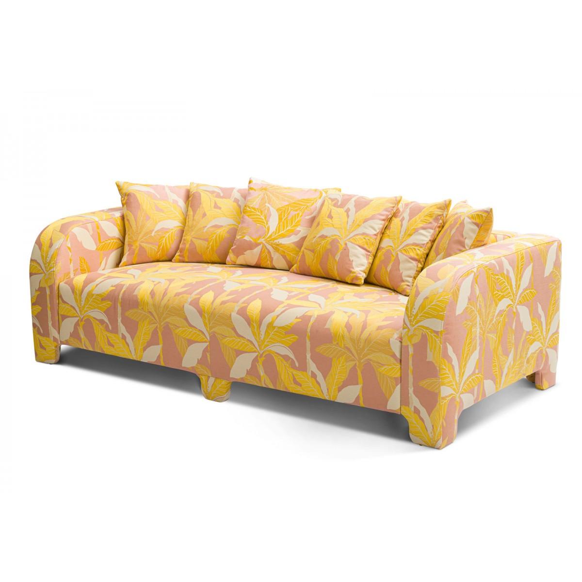 Popus Editions Graziella 2 Seater Sofa in Pink Miami Jacquard Fabric

A foot that hides another. A cushion that hides another. A curve that hides another with contemporary lines and a base like a punctuation mark, this sofa gives pride of place to
