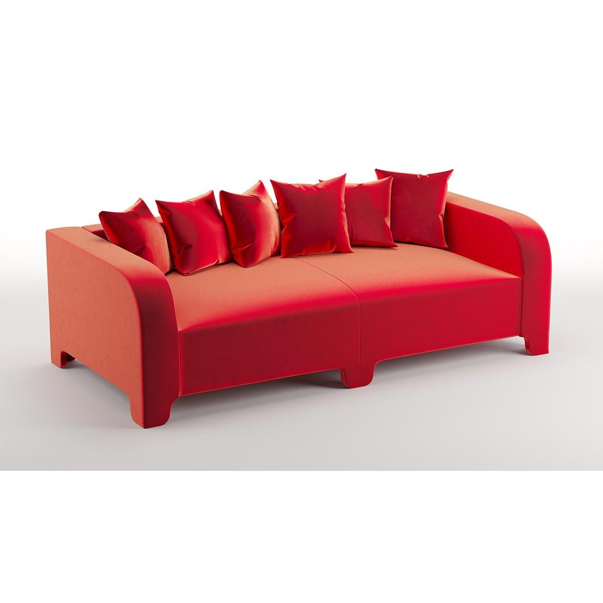 Popus Editions Graziella 3 Seater Sofa in Red Verone Velvet Upholstery For Sale