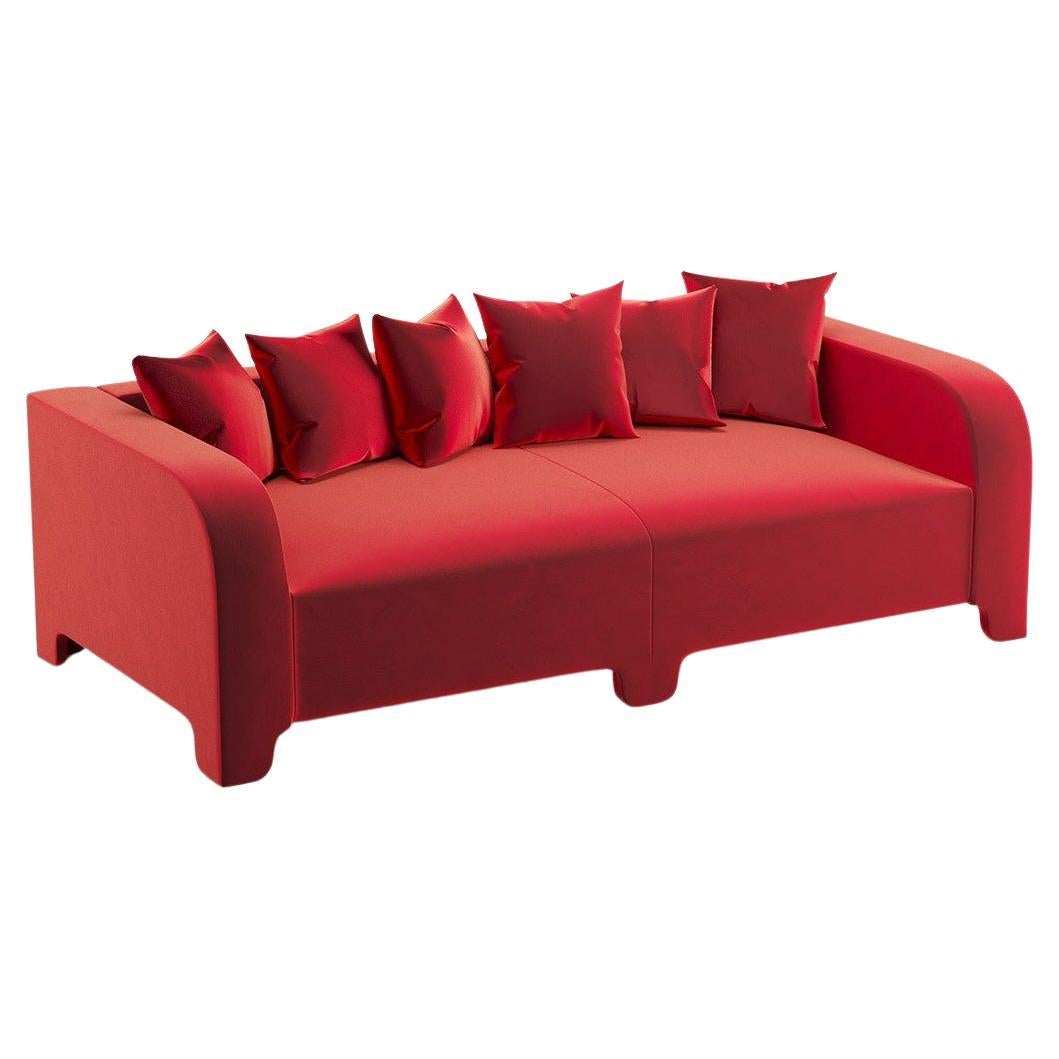 Canapé Graziella 4 Seater en tissu de velours de Côme orange-rouge Popus Editions