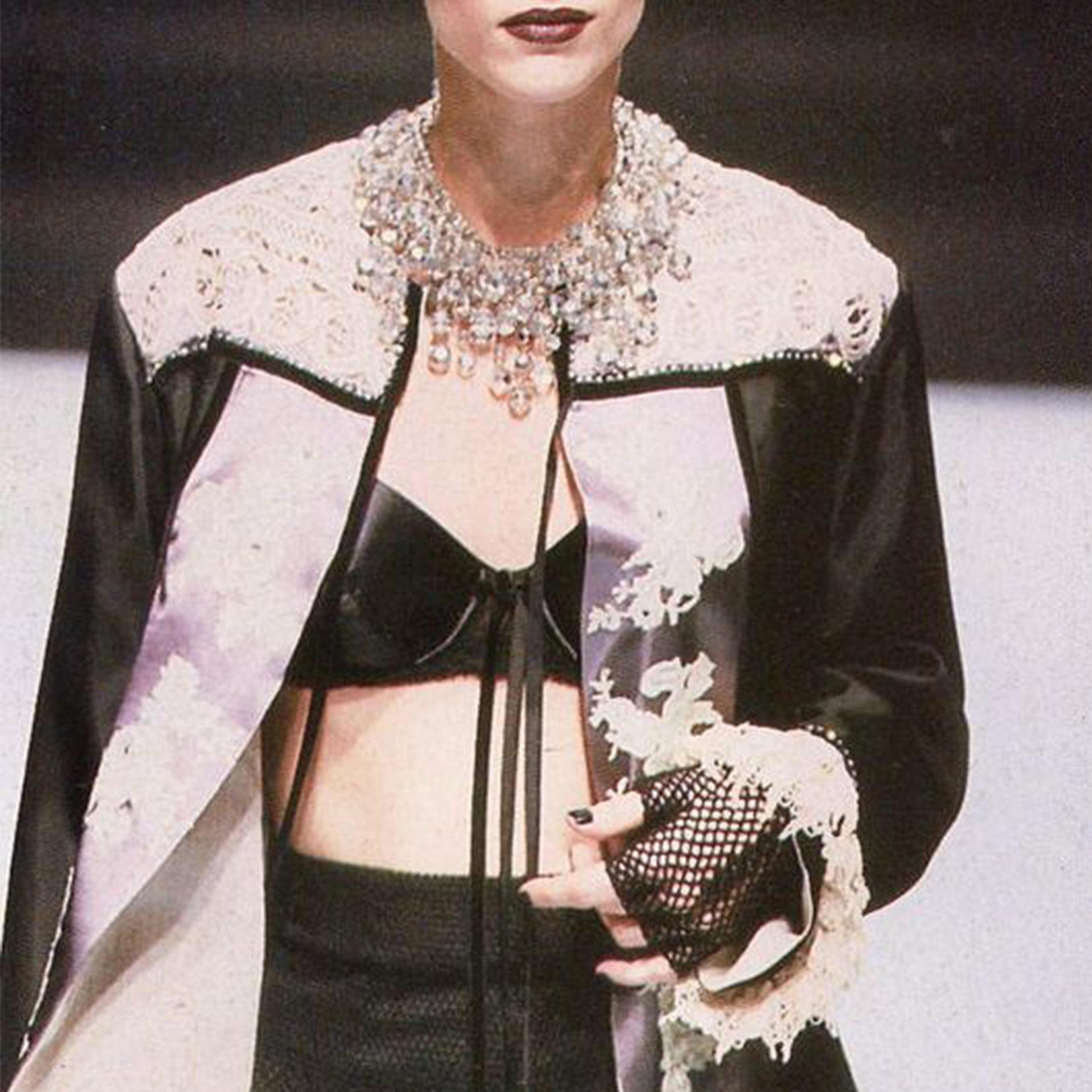 POPY MORENI FW94 laced up lilac/ Black blouse with lace and ringstones and velve 11