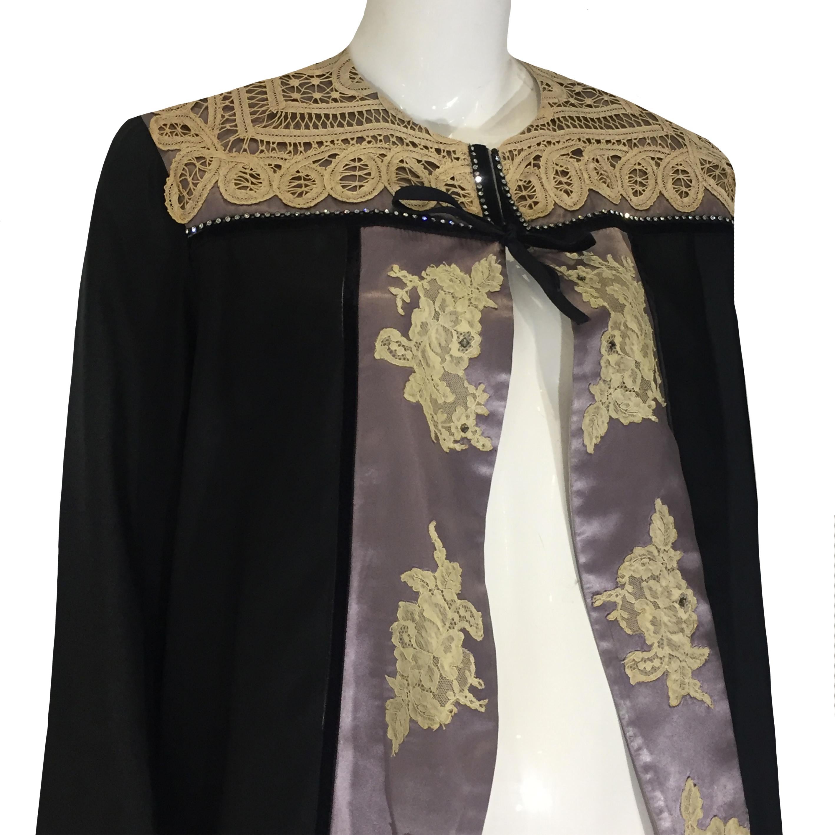 POPY MORENI FW94 laced up lilac/ Black blouse with lace and ringstones and velve 2