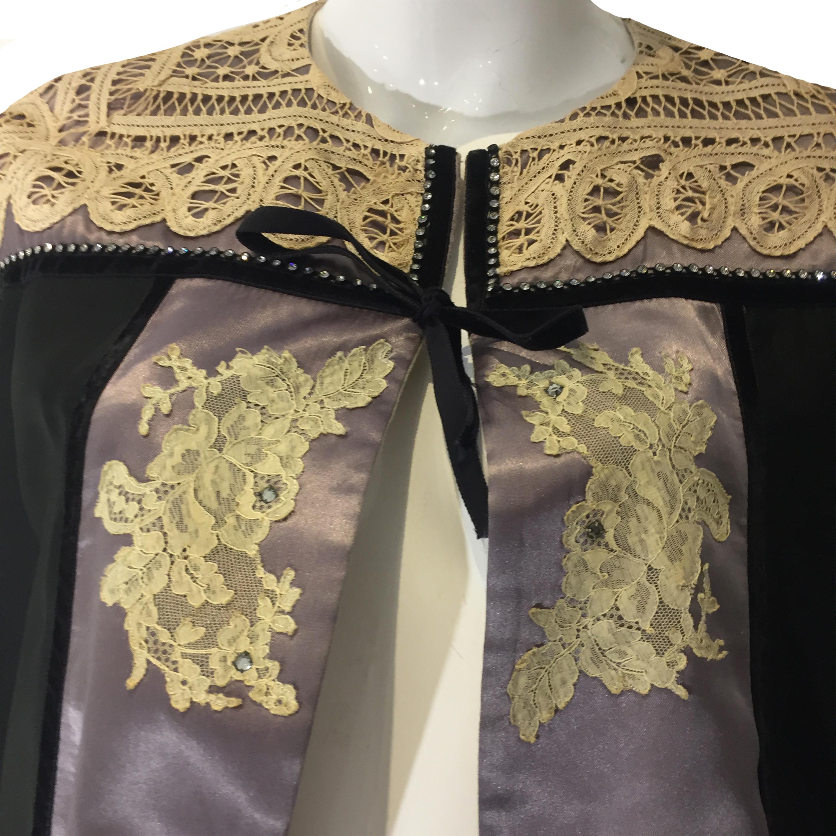 POPY MORENI FW94 laced up lilac/ Black blouse with lace and ringstones and velve 5