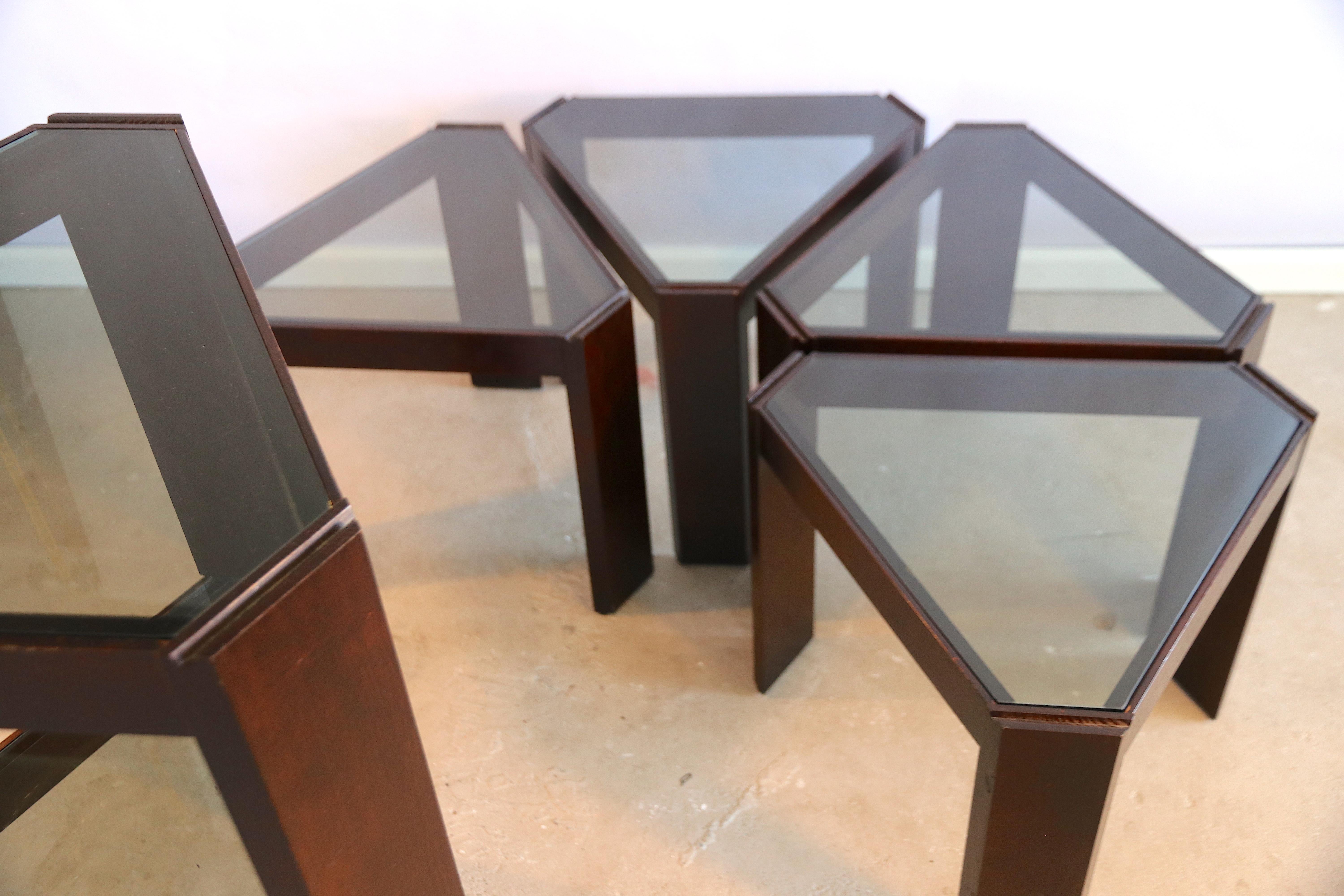 Late 20th Century Porada Arredi Stackable Modular Tinted Glass Side Coffee Tables, Set of 6