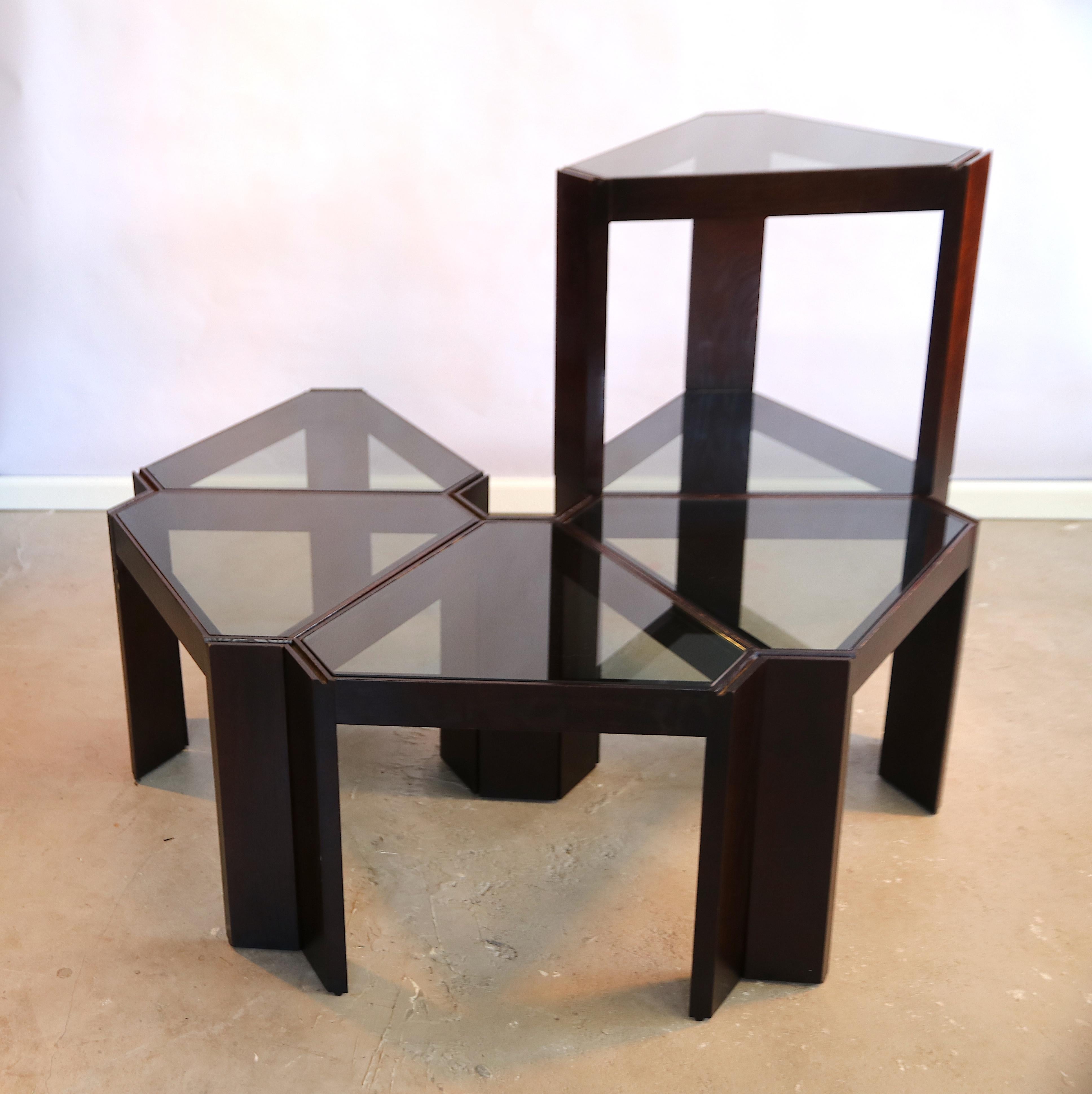 Mid-Century Modern Porada Arredi Stackable Modular Tinted Glass Side Coffee Tables, Set of 6
