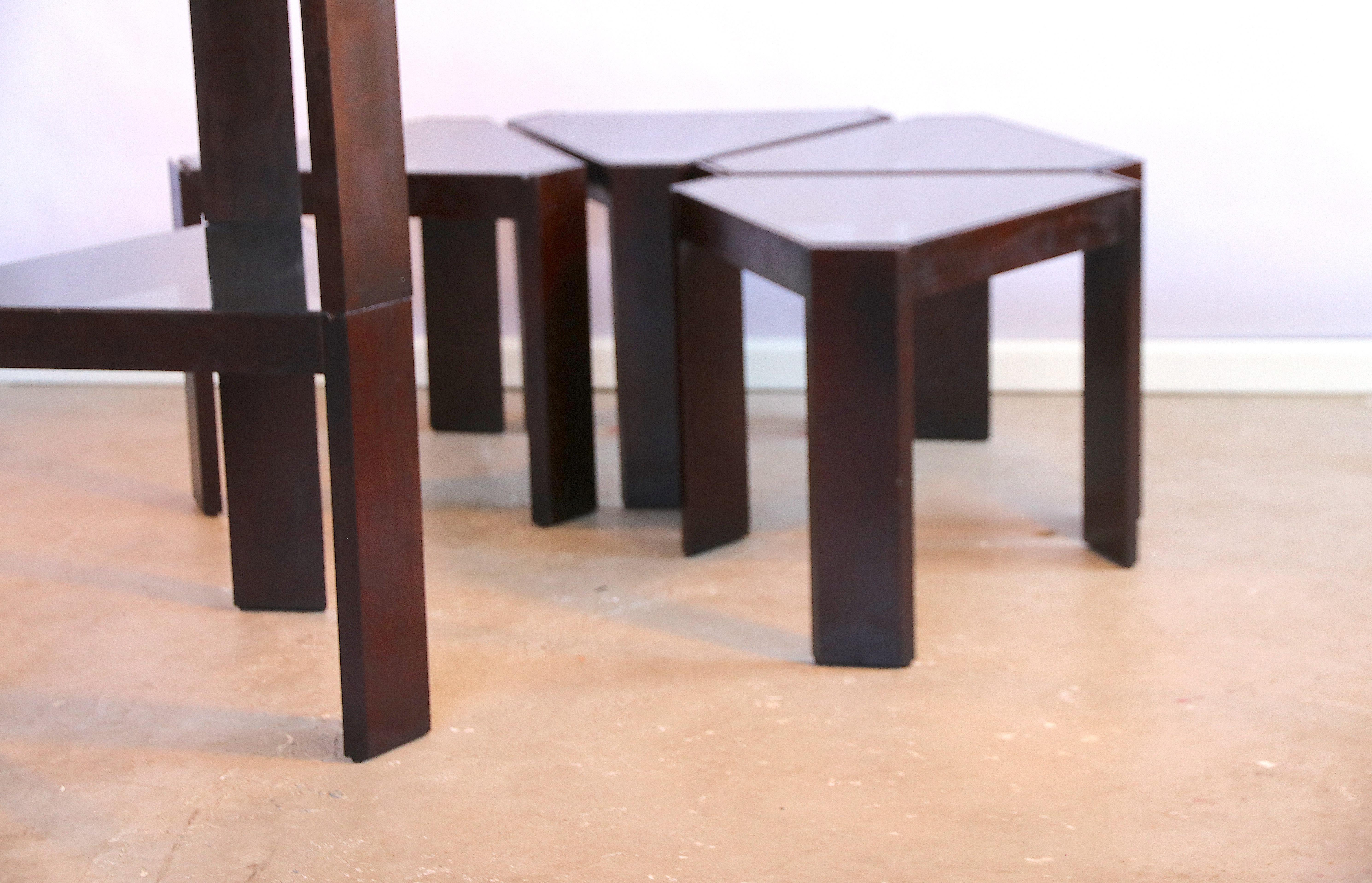 Italian Porada Arredi Stackable Modular Tinted Glass Side Coffee Tables, Set of 6