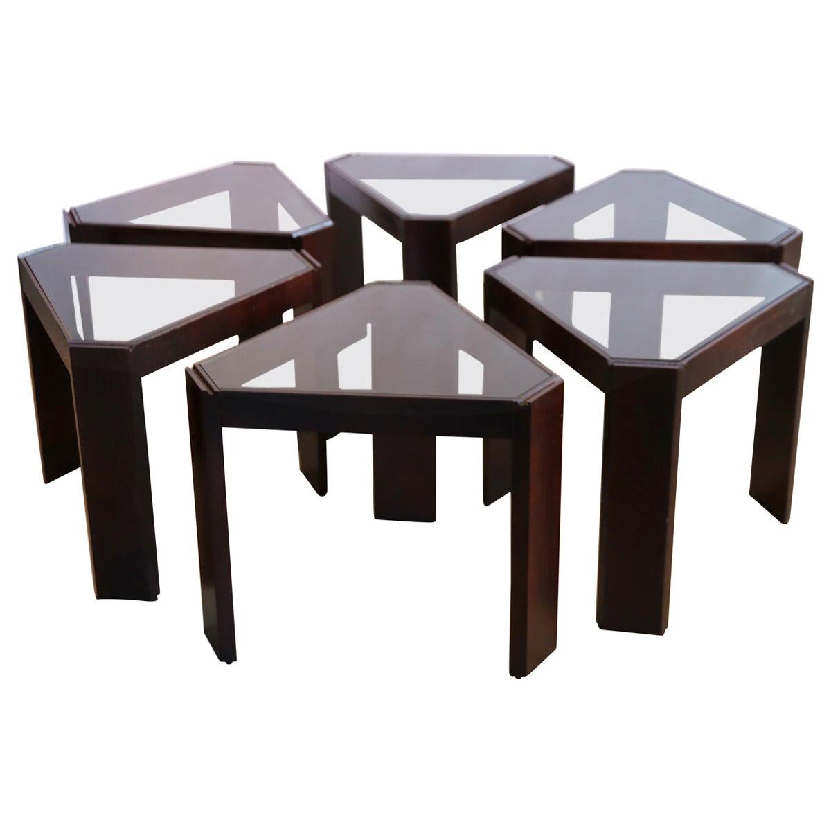 Porada Arredi Stackable Modular Tinted Glass Side Coffee Tables, Set of 6