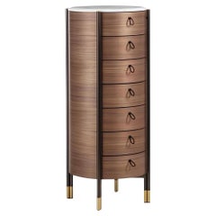 Porada Bayus Tondo 7 Seven-Drawer Tallboy, Walnut Canaletta with Marble Top