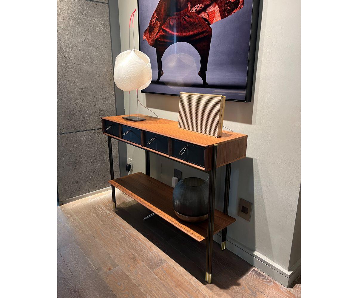 Modern Porada Bayus Walnut Console Table with Leather Drawers For Sale