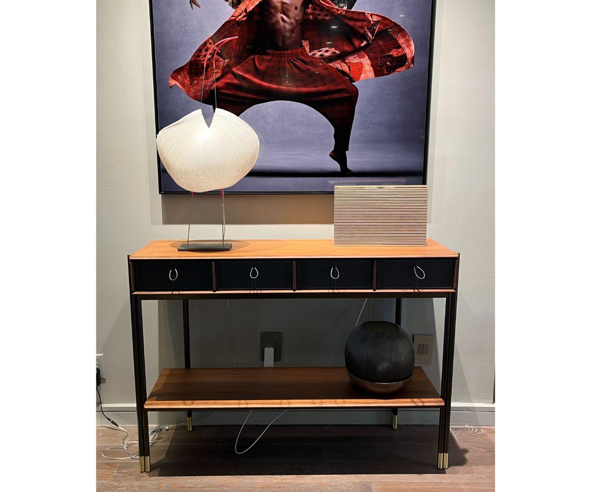 Italian Porada Bayus Walnut Console Table with Leather Drawers For Sale