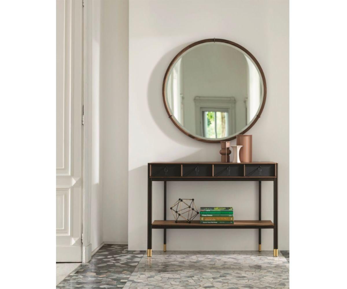 Porada Bayus Walnut Console Table with Leather Drawers In Excellent Condition For Sale In Boston, MA