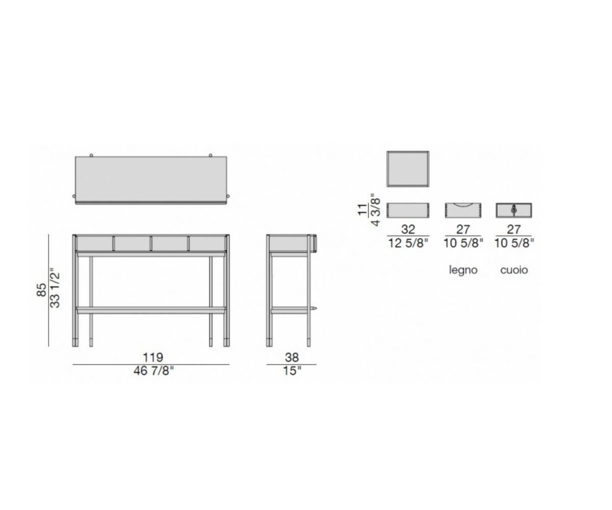 Bronze Porada Bayus Walnut Console Table with Leather Drawers For Sale