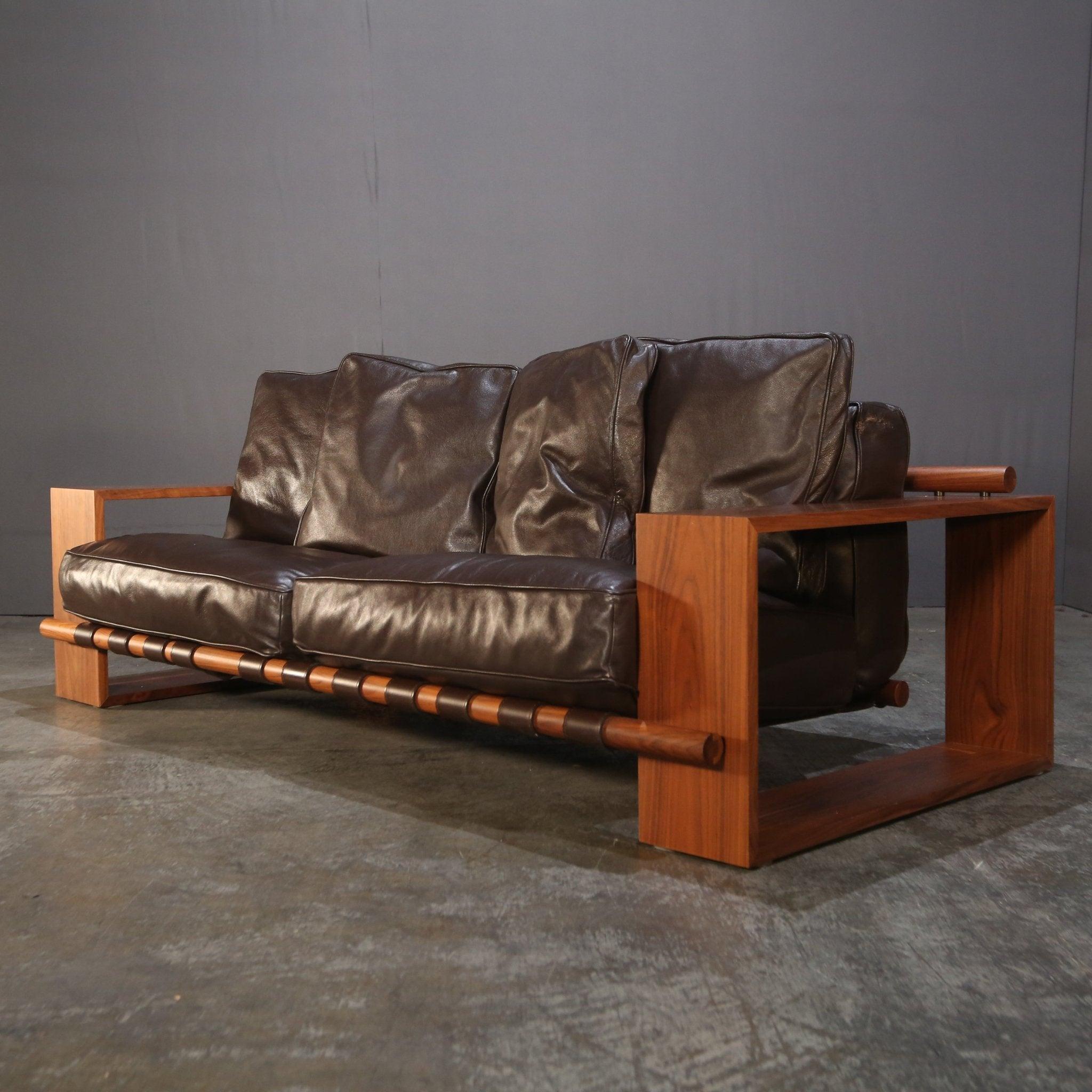 Modern Porada Brown Leather Sofa For Sale