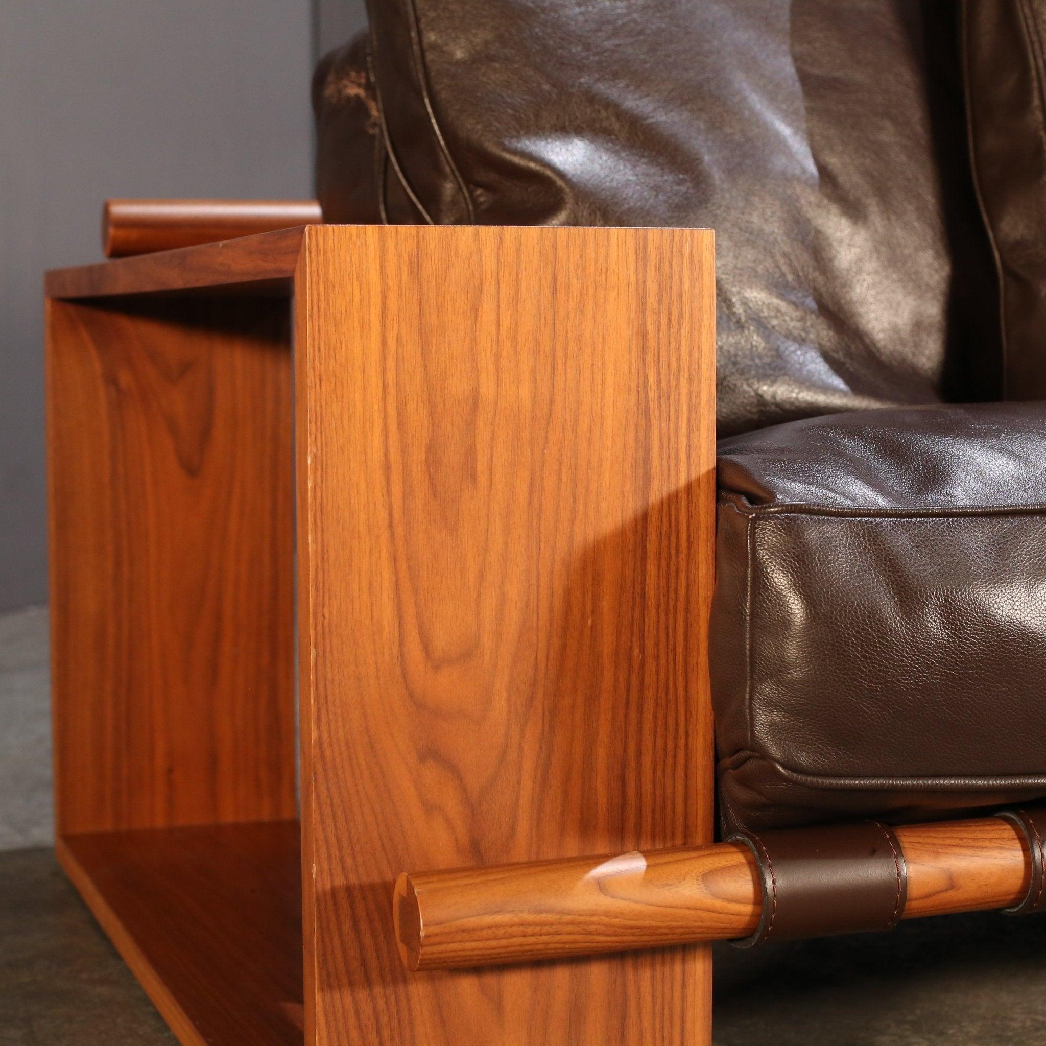 Italian Porada Brown Leather Sofa For Sale