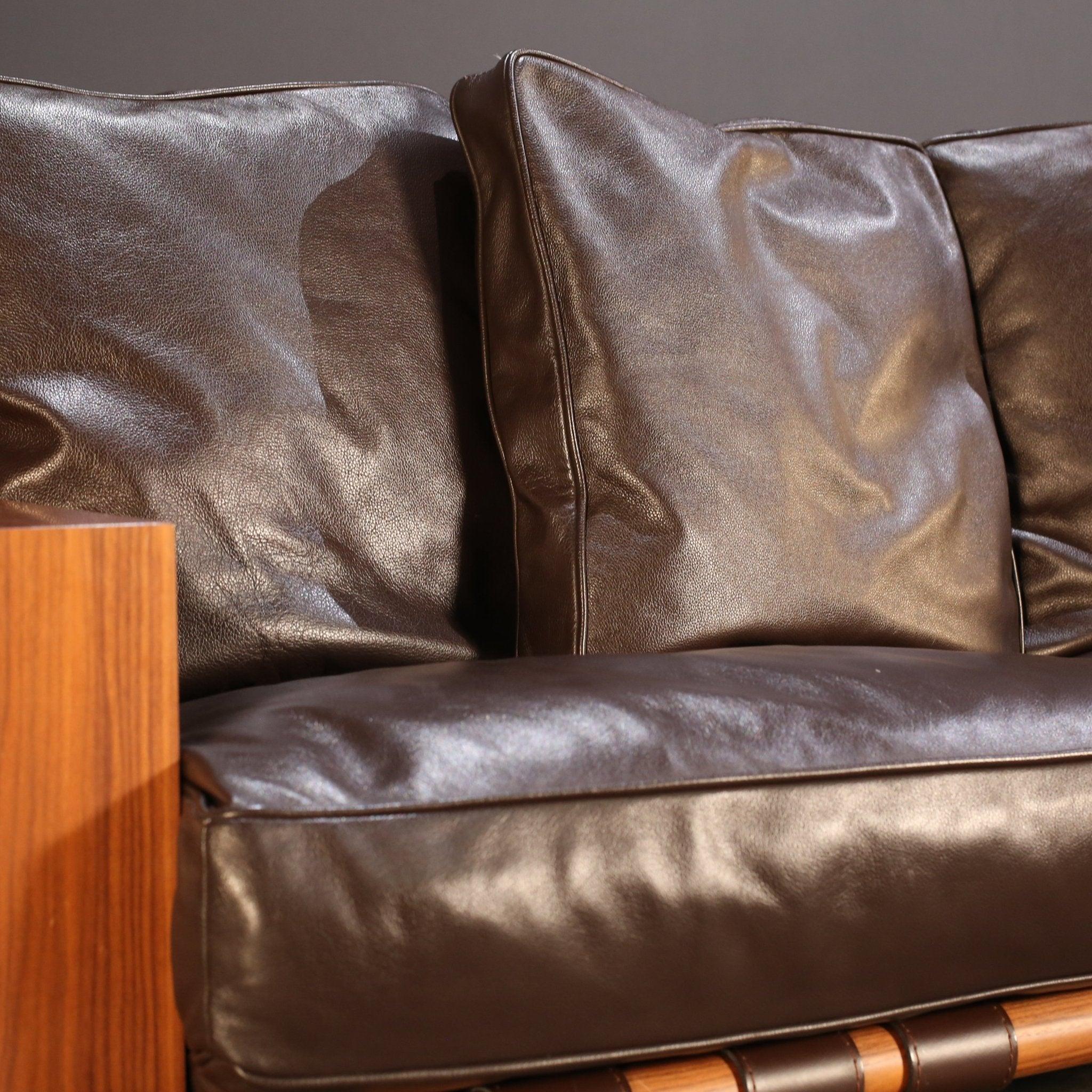 Porada Brown Leather Sofa In Good Condition For Sale In Basildon, London