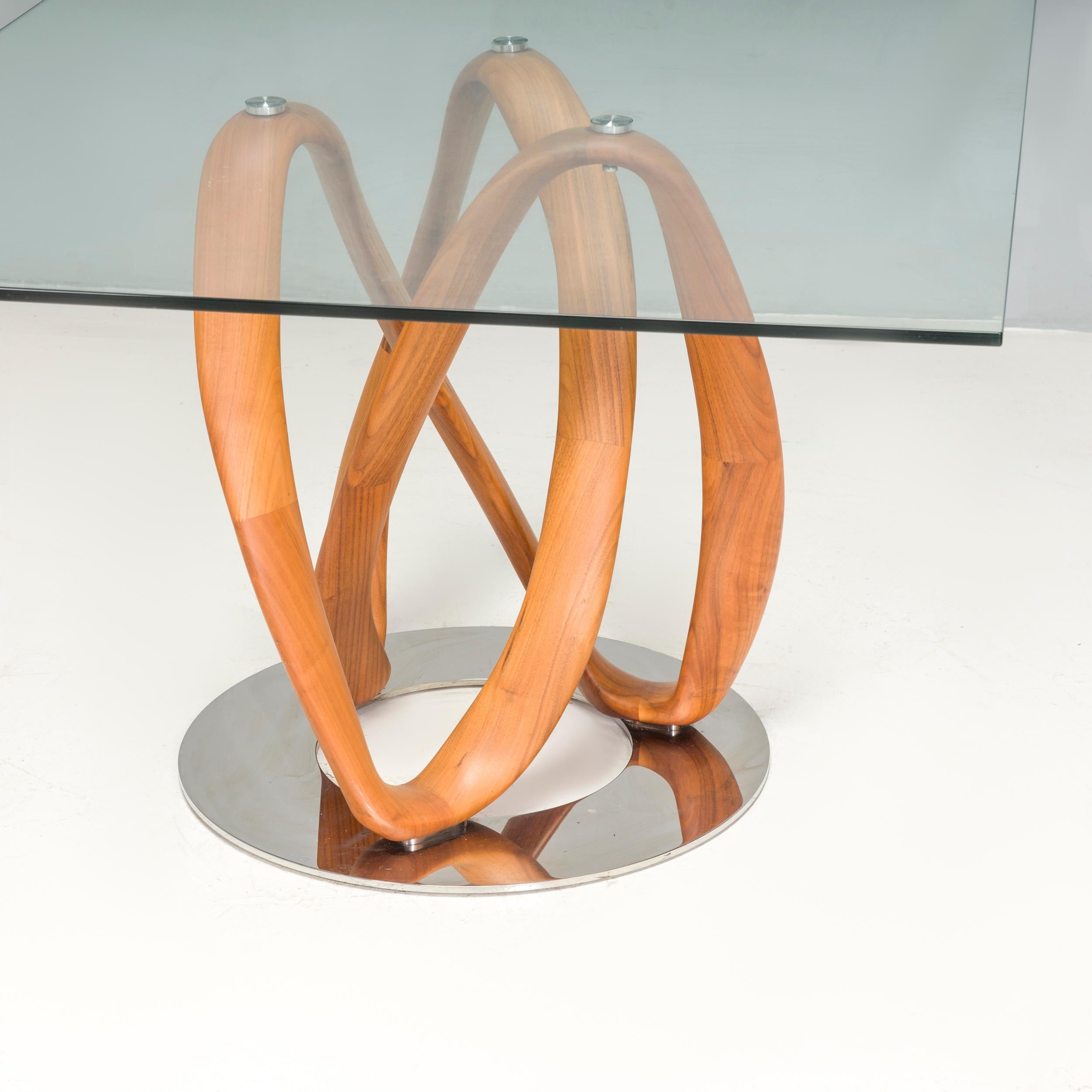 Italian Porada by Stefano Bigi Walnut & Glass Infinity Dining Rectangular Table For Sale