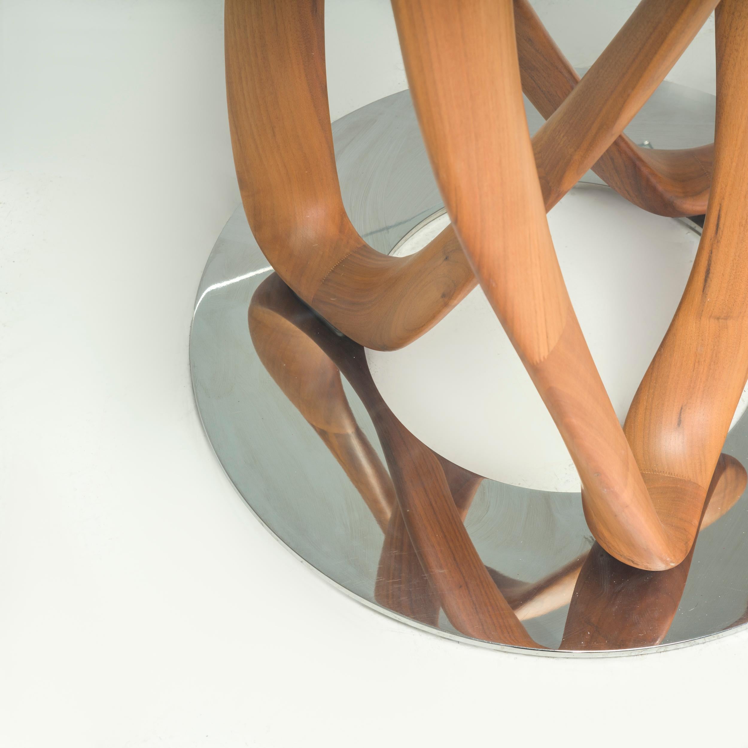Porada by Stefano Bigi Walnut & Glass Infinity Dining Rectangular Table For Sale 1