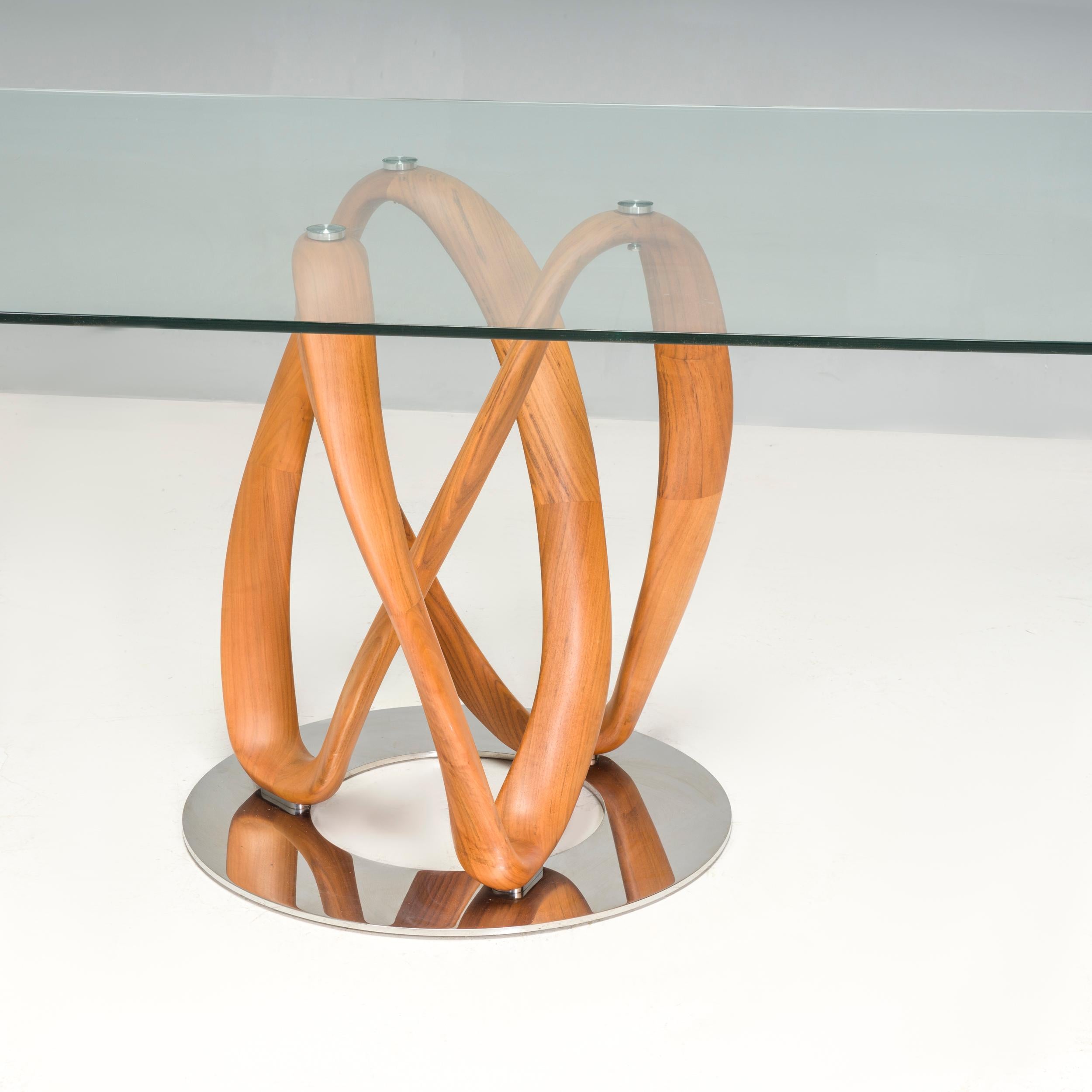 Porada by Stefano Bigi Walnut & Glass Infinity Dining Rectangular Table For Sale 2